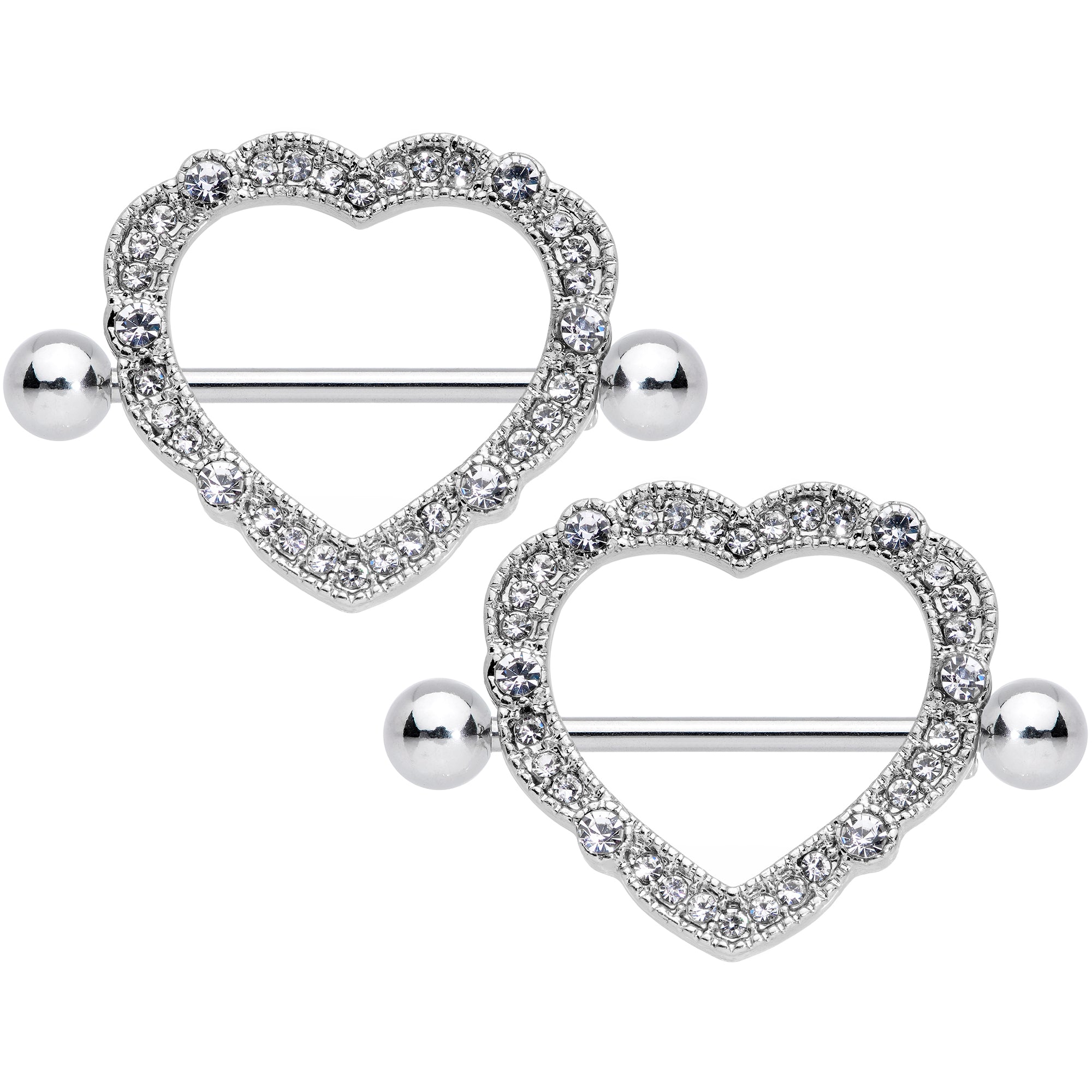 14G 9/16 Clear Gem Love Hearts Nipple Shield Set