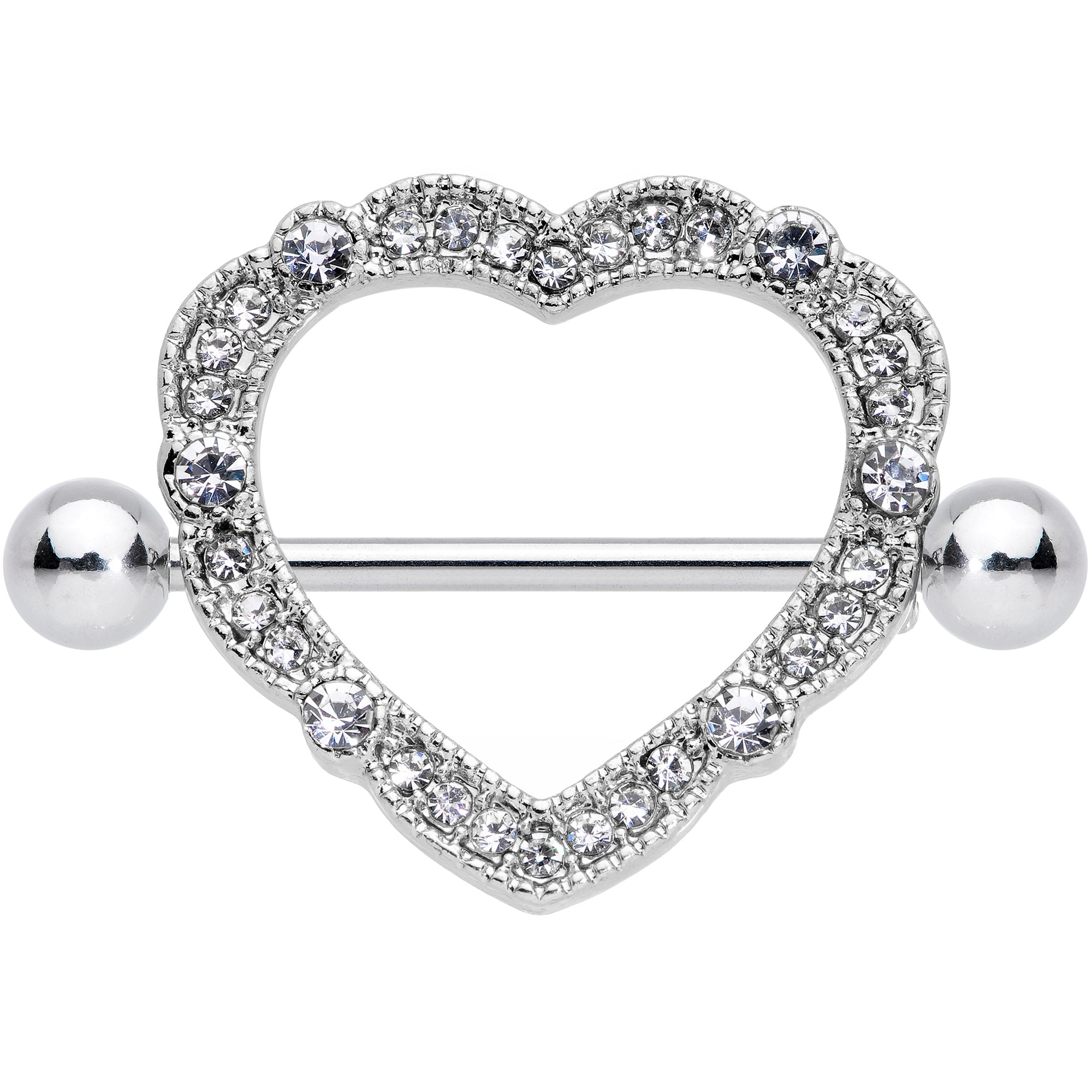 14G 9/16 Clear Gem Love Hearts Nipple Shield Set