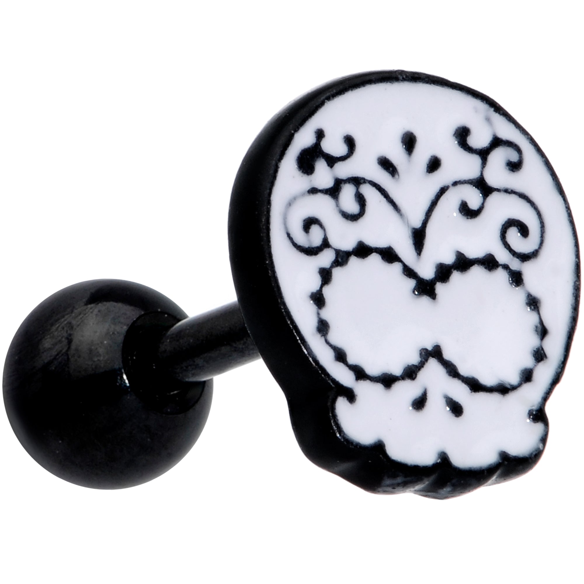 16G 1/4 Black White Calavera Sugar Skull Cartilage Tragus