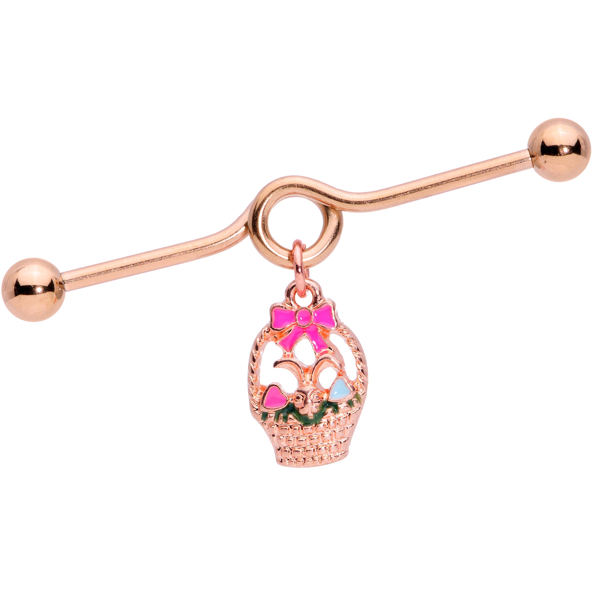 14G Rose Gold Tone Easter Basket Dangle Project Bar 38mm