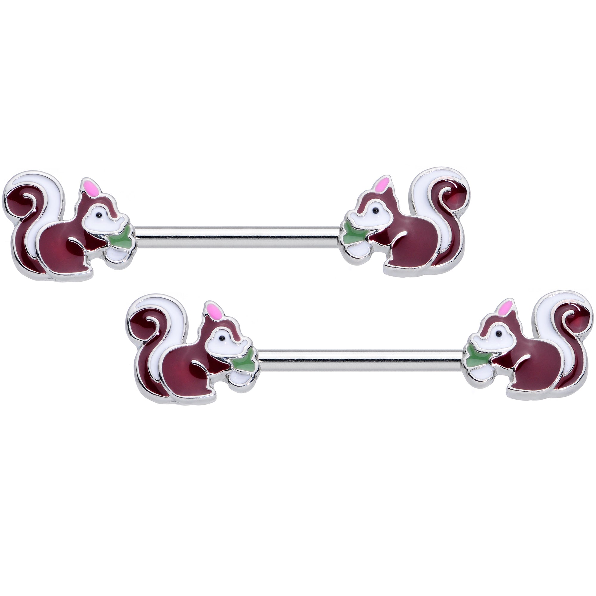 14G 5/8 Snacking Squirrel Barbell Nipple Ring Set