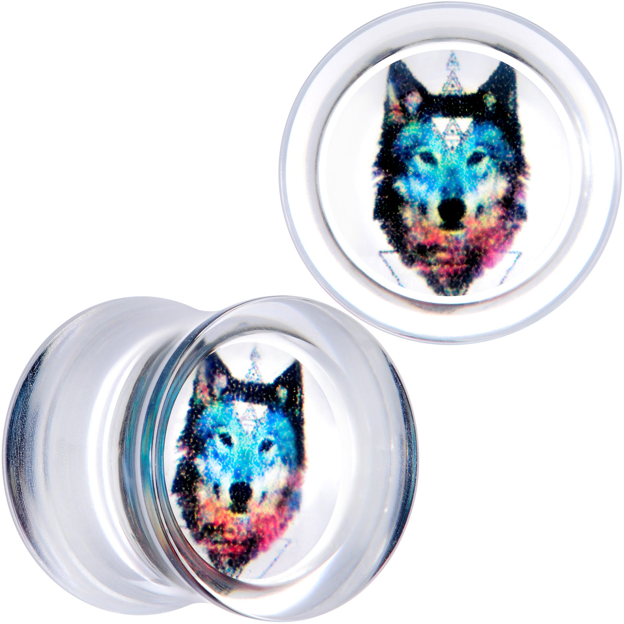 Clear Blue Brown Wolf Acrylic Saddle Plug Set