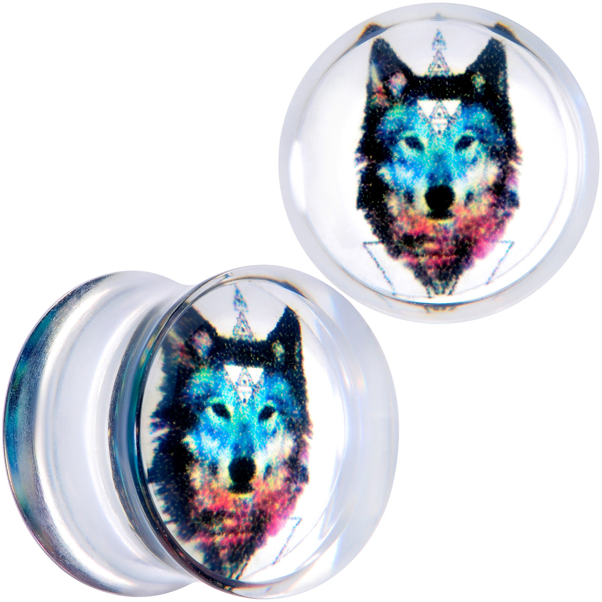 Clear Blue Brown Wolf Acrylic Saddle Plug Set