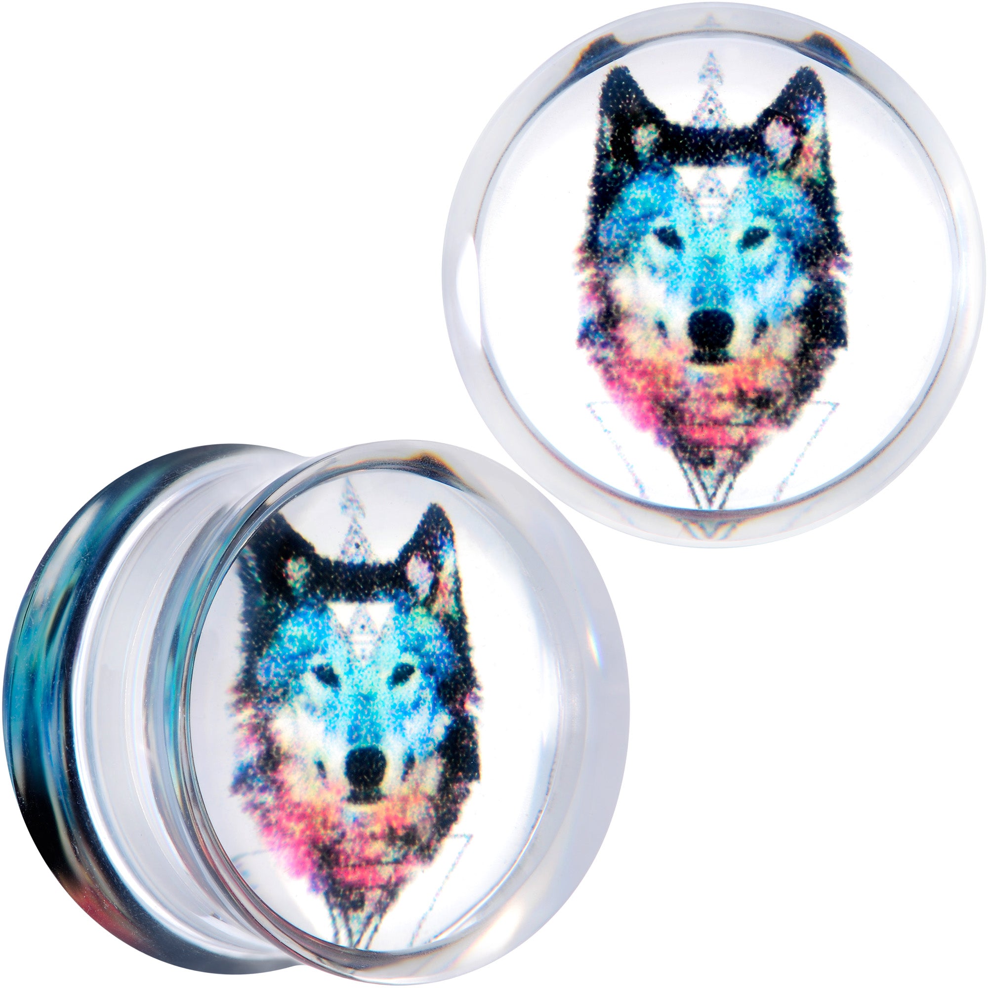Clear Blue Brown Wolf Acrylic Saddle Plug Set