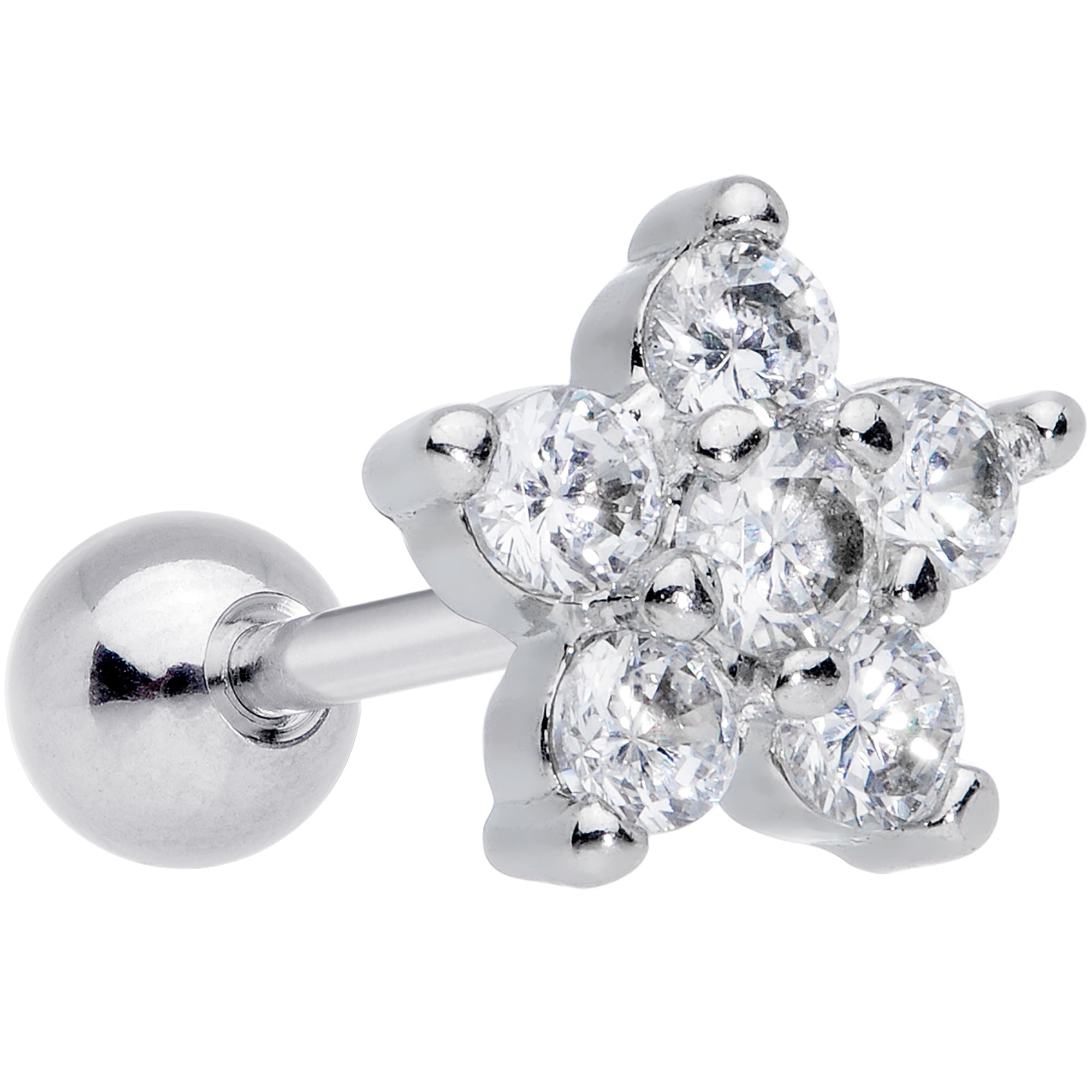 16G 5/16 Clear CZ Gem G23 Titanium Flower Cartilage Earring