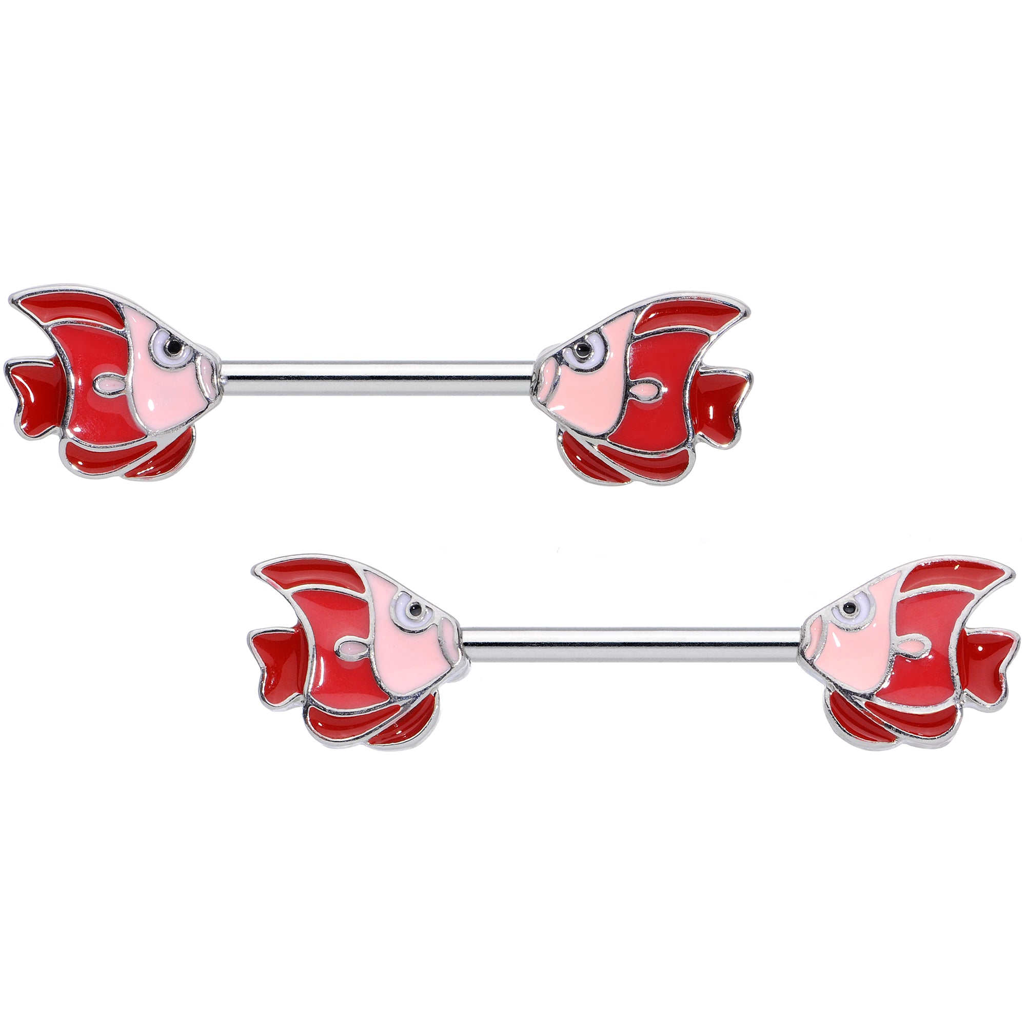 14G 9/16 Brown Nautical Fish Barbell Nipple Ring Set