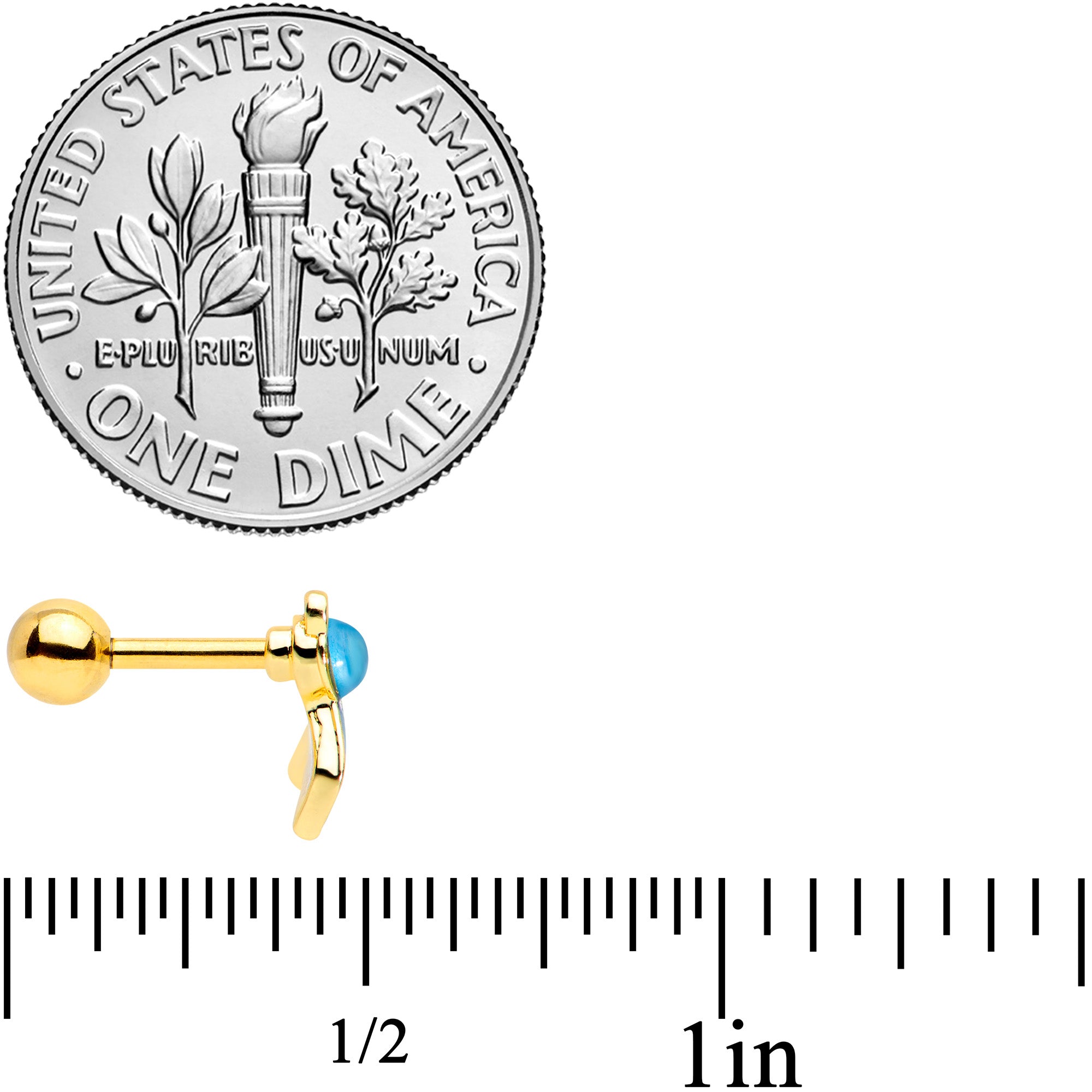 16G 1/4 Gold Tone Blue Green Mermaid Tail Cartilage Tragus