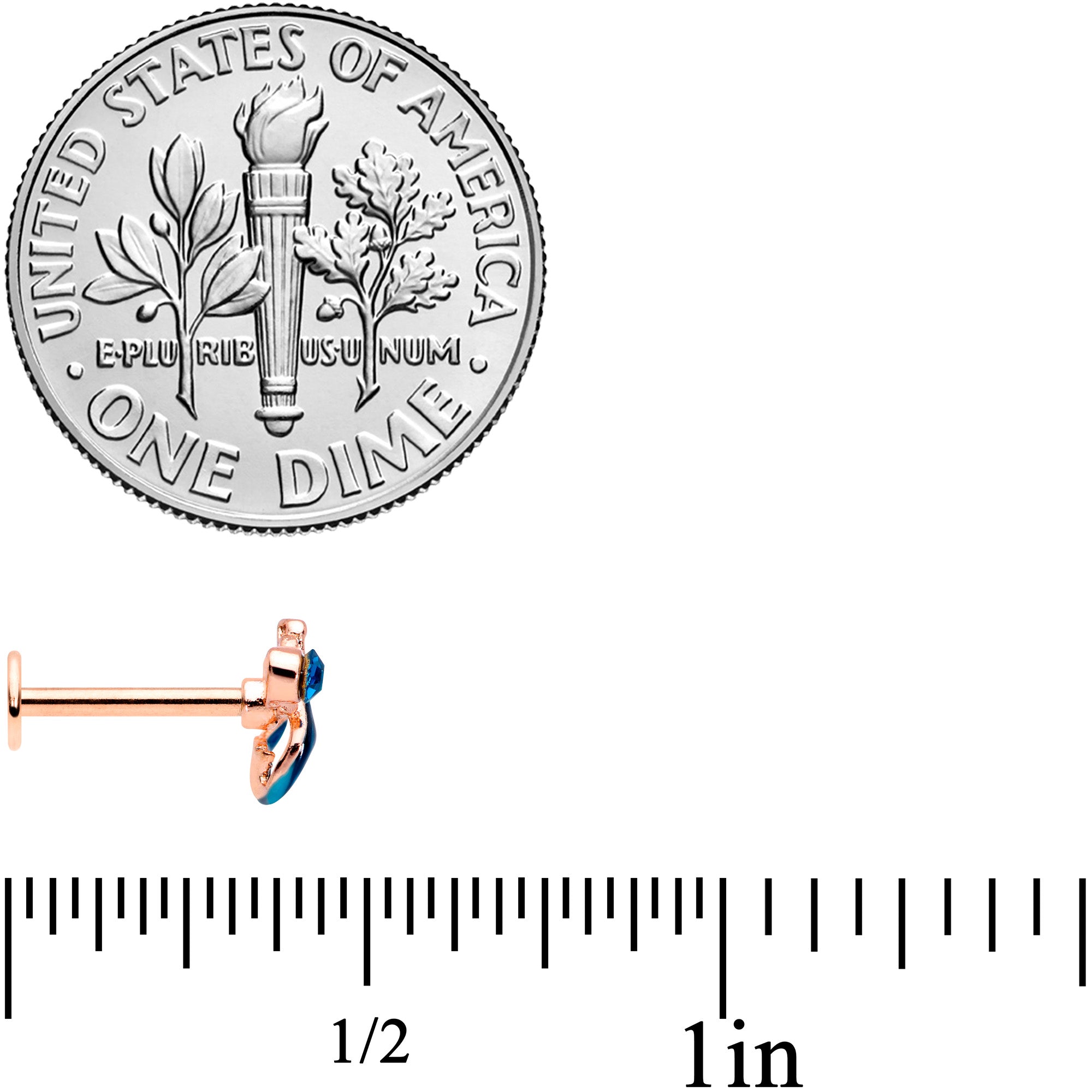 16G 5/16 Blue Gem Rose Gold Tone Mermaid Labret Monroe Tragus