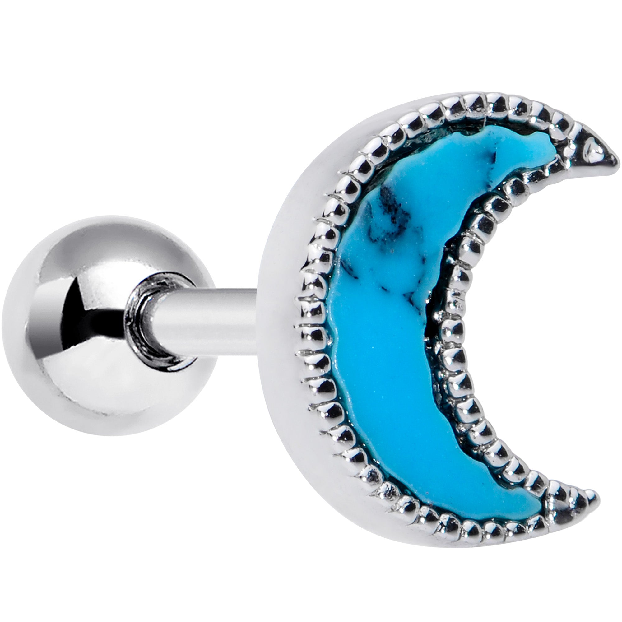 16G 1/4 Faux Turquoise Crescent Moon Cartilage Tragus Earring