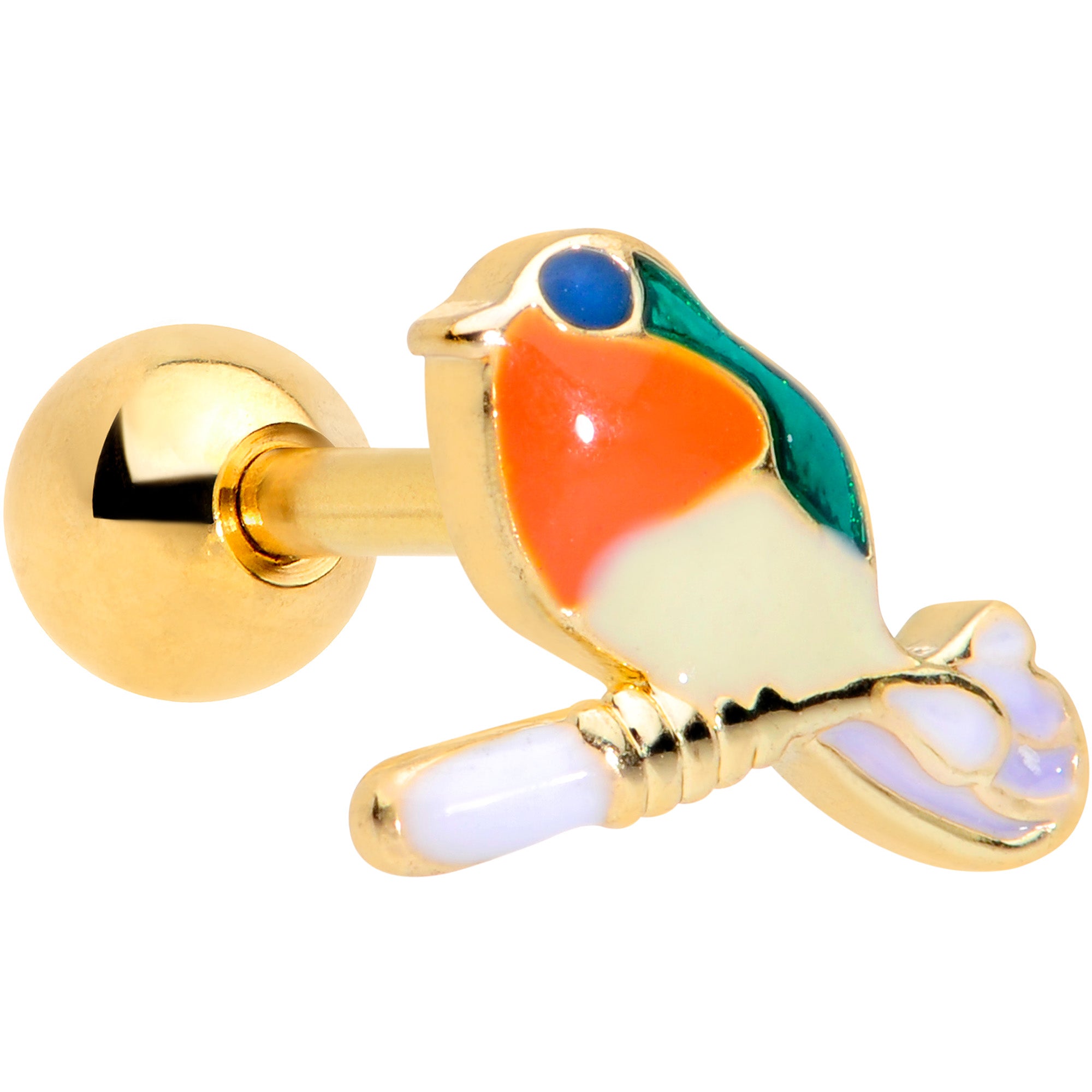 16G 1/4 Green Gem Gold Tone Perched Bird Cartilage Tragus