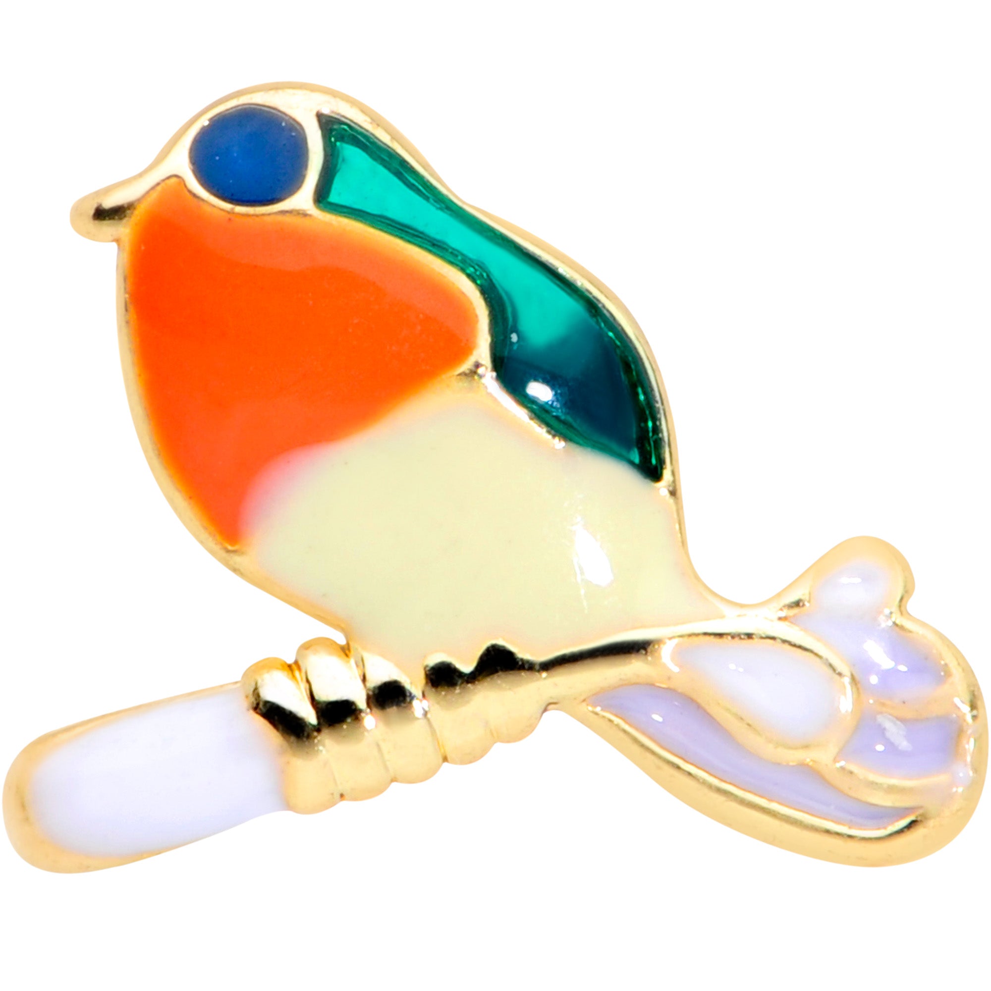 16G 5/16 Green Gem Gold Tone Perched Bird Labret Monroe Tragus