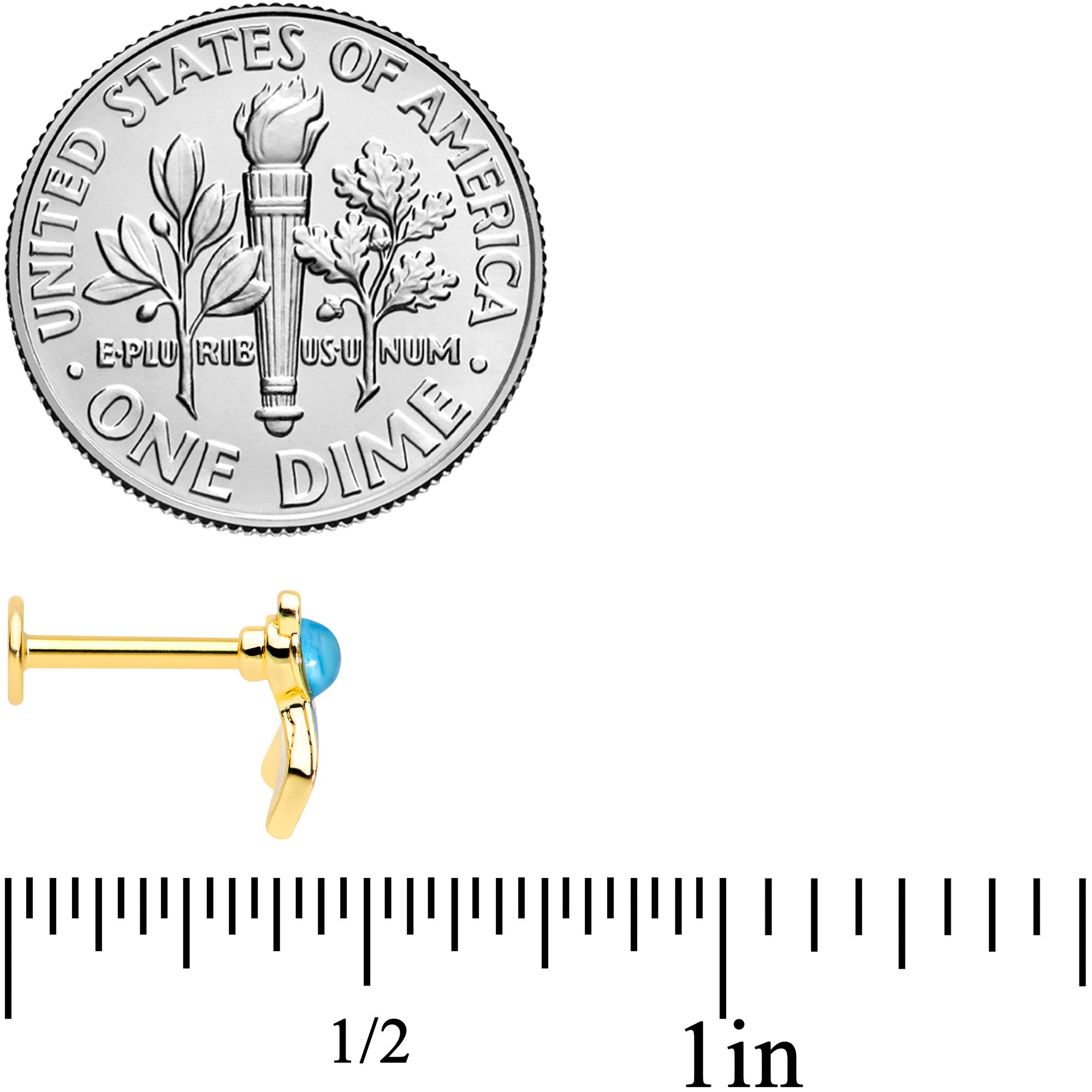 16G 5/16 Gold Tone Blue Green Mermaid Tail Labret Monroe Tragus