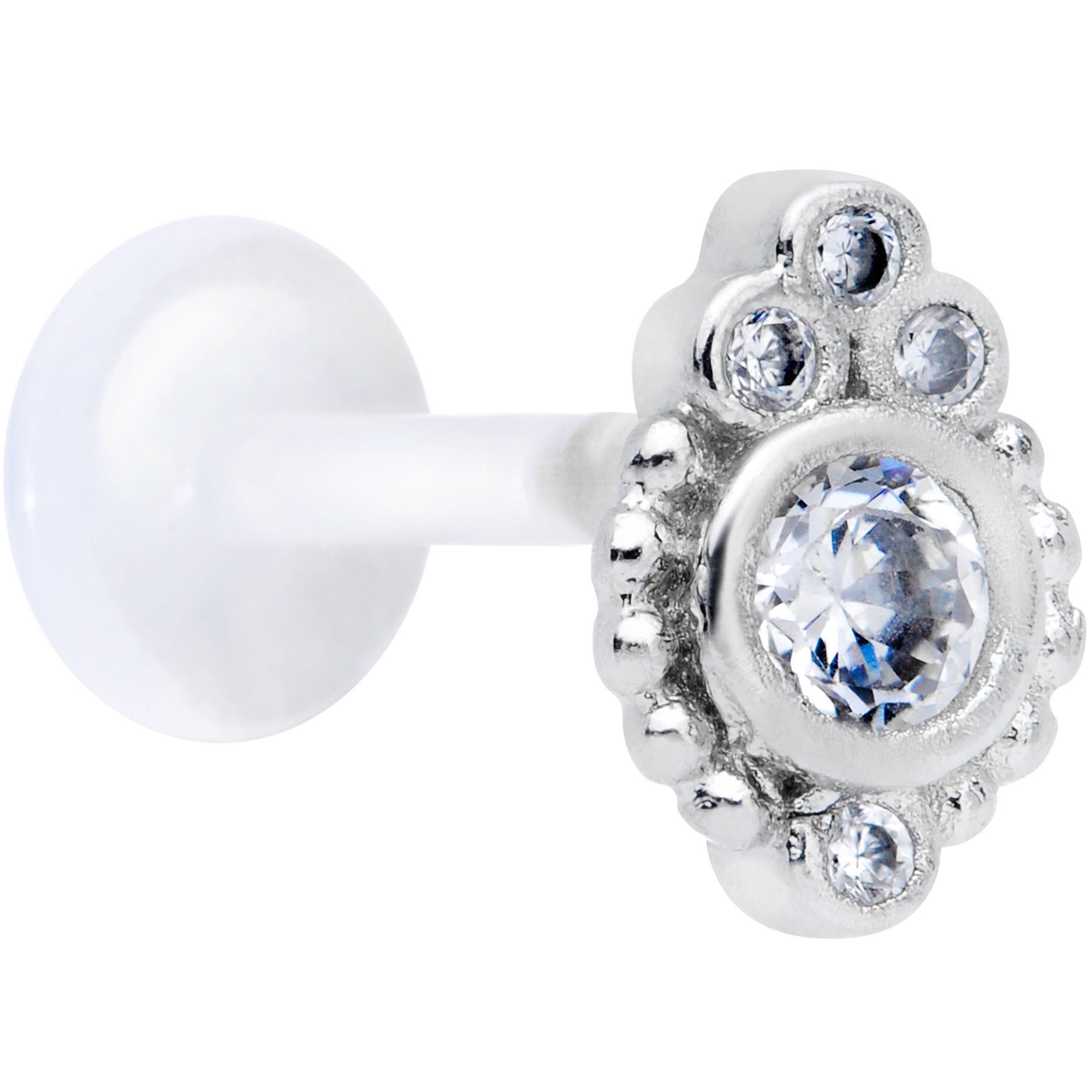 16G 5/16 Clear Gem Flexible Bioplast Teardrop Labret Monroe Tragus