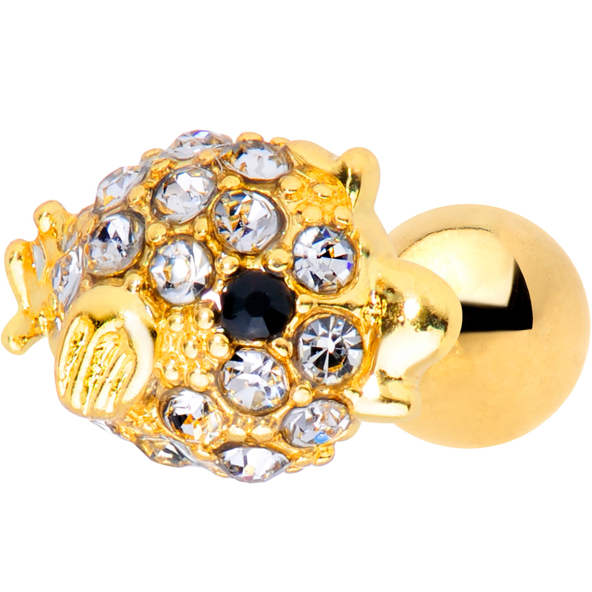 16G 1/4 Clear Gem Gold Tone Fish Cartilage Tragus Earring