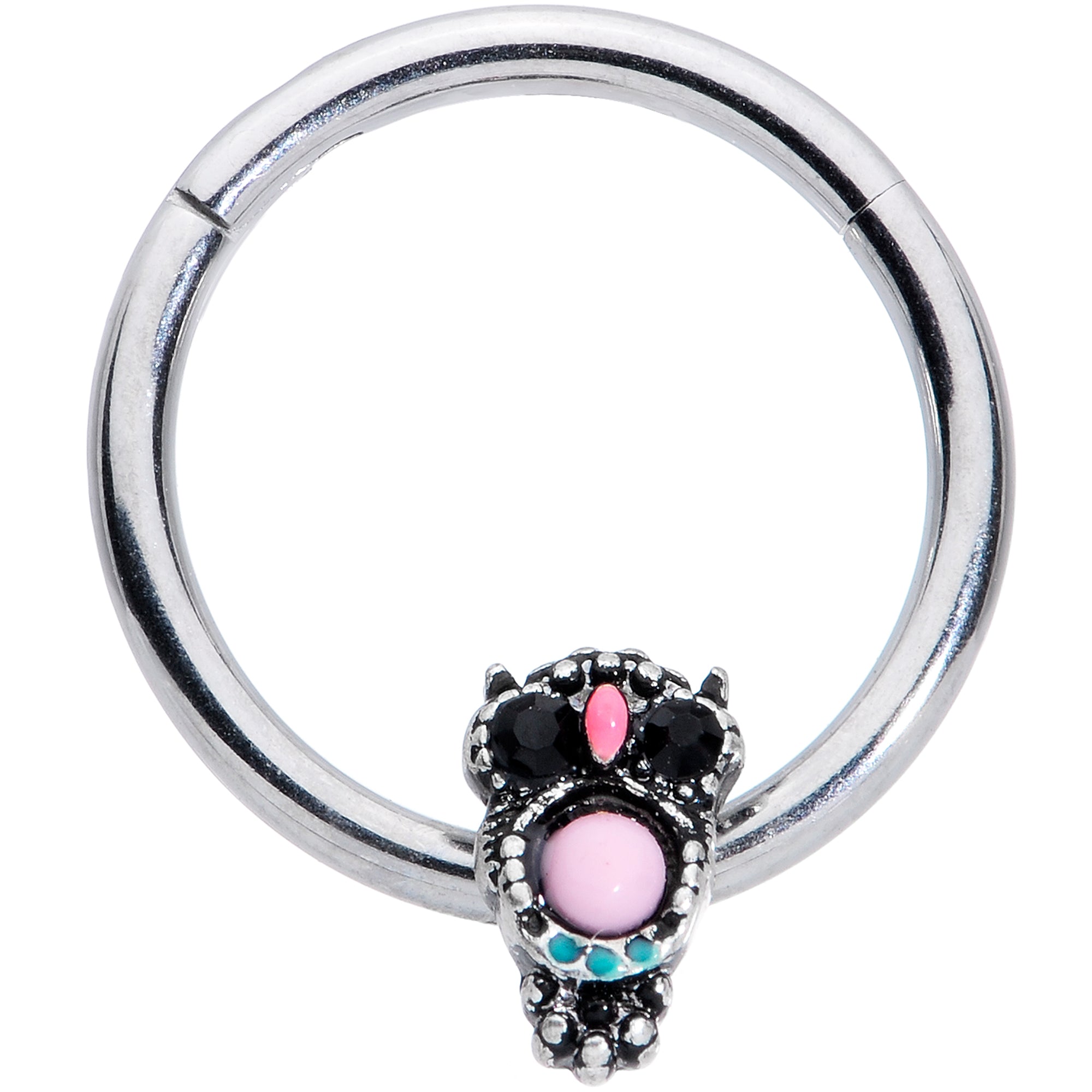 16G 3/8 Black Gem Pink Orb Owl Septum Ring