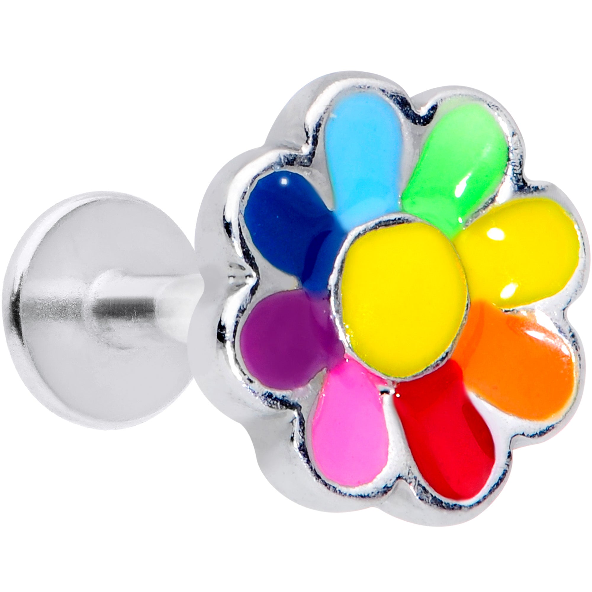 16G 1/4 Rainbow Hippie Flower Labret Monroe Tragus