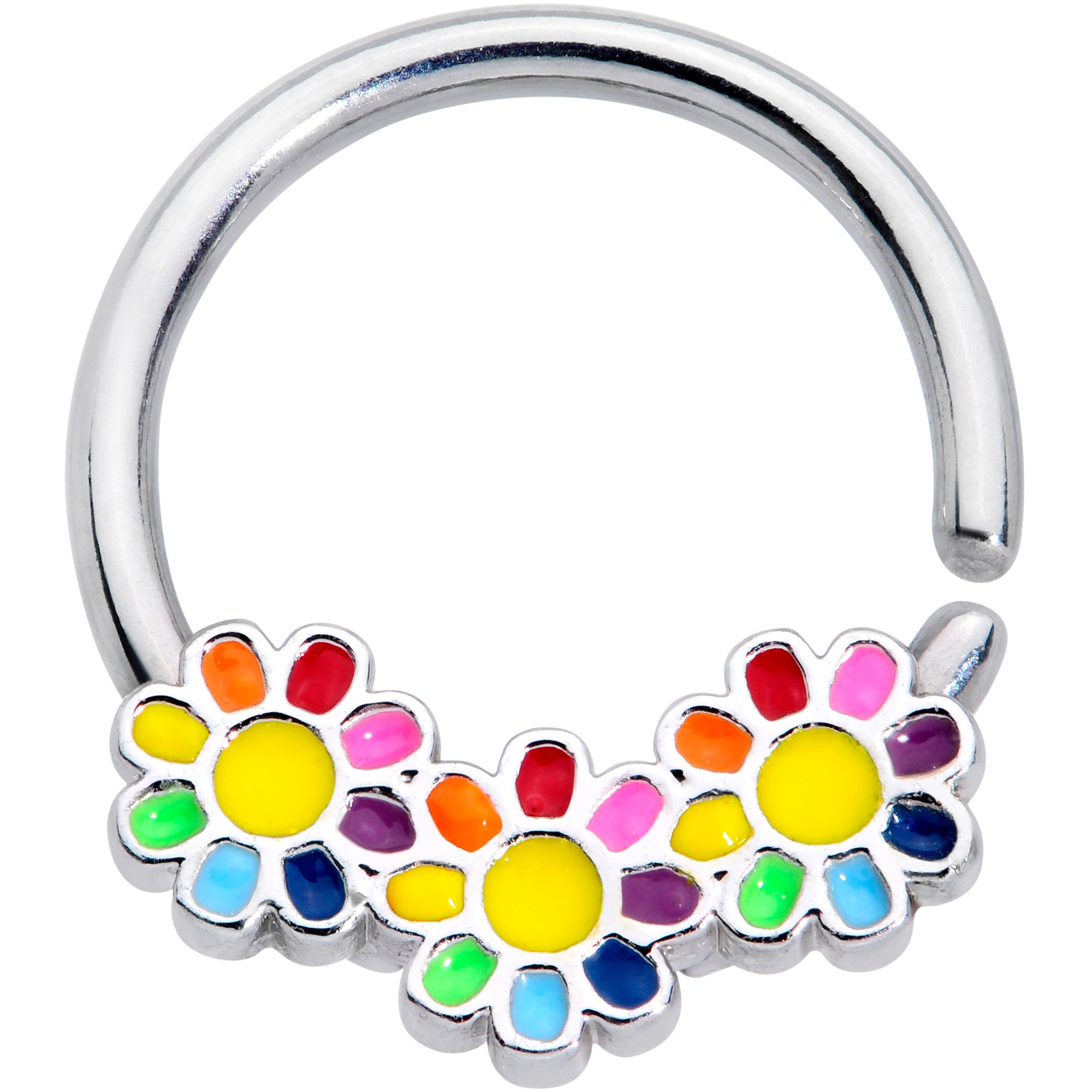 16G 3/8 Rainbow Hippie Flower Septum Ring