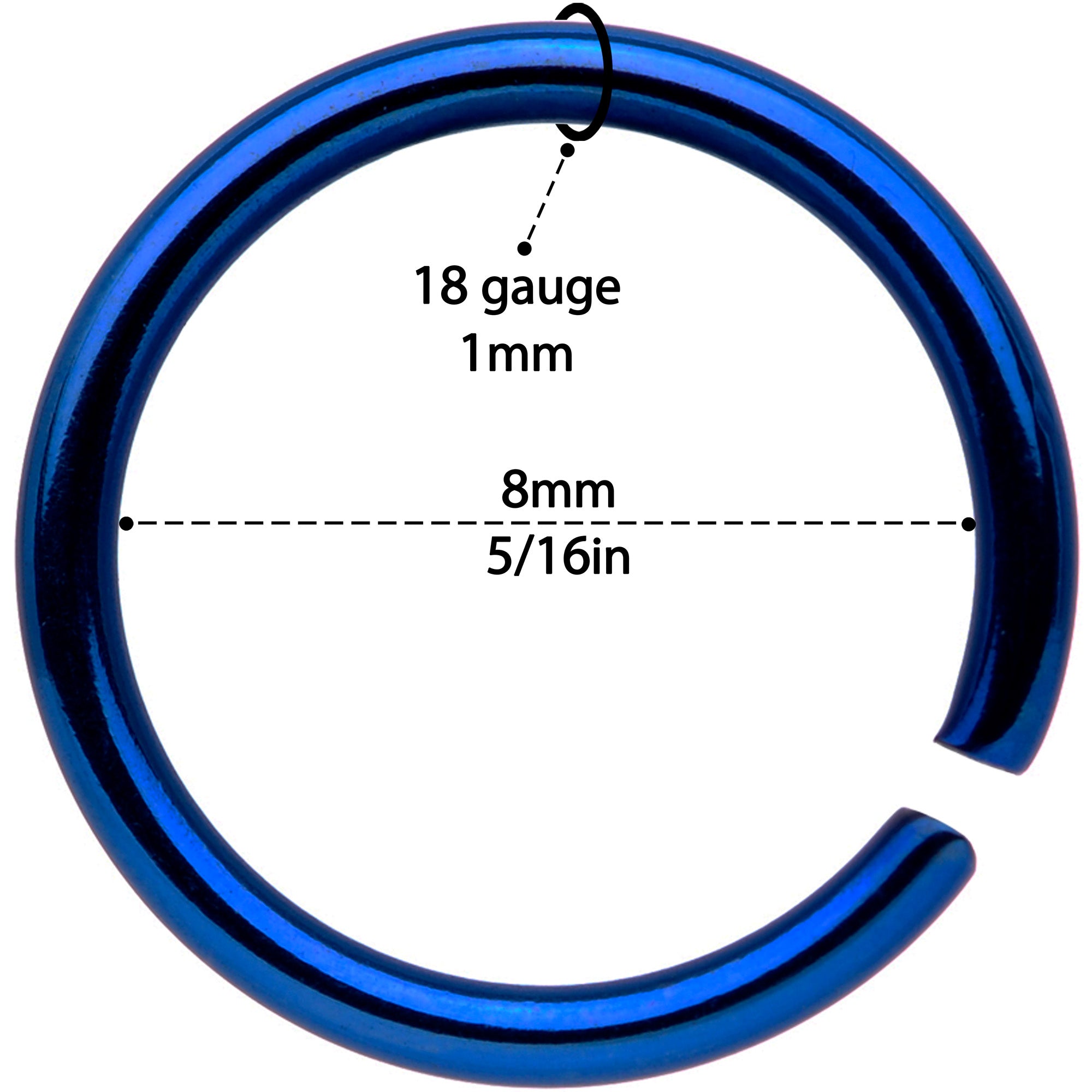 18G 5/16 Blue Tone Anodized Seamless Circular Ring Set of 12