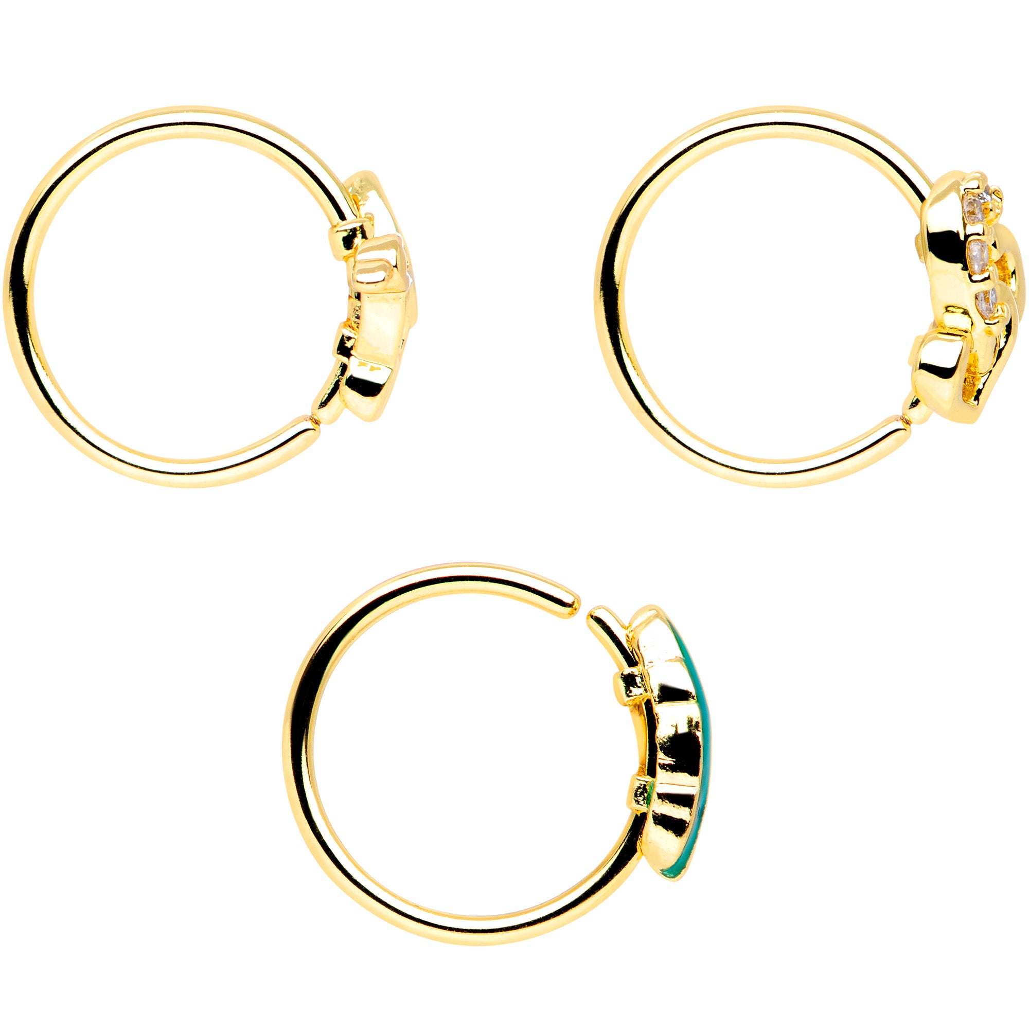 20G 5/16 Clear CZ Gem Gold Tone Bird Heart Nose Hoop Set of 3