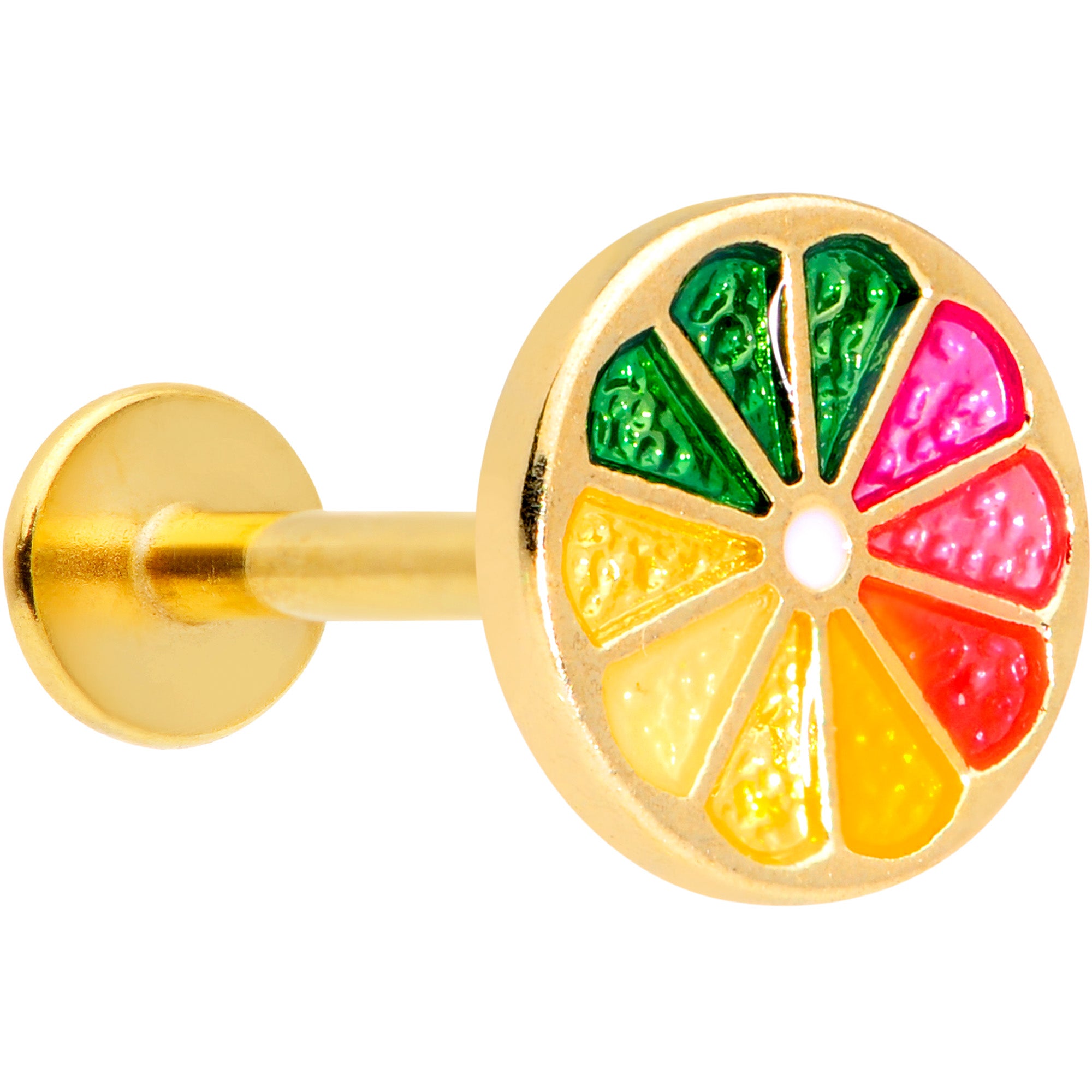 16G 5/16 Gold Tone Rainbow Grapefruit Labret Monroe Tragus