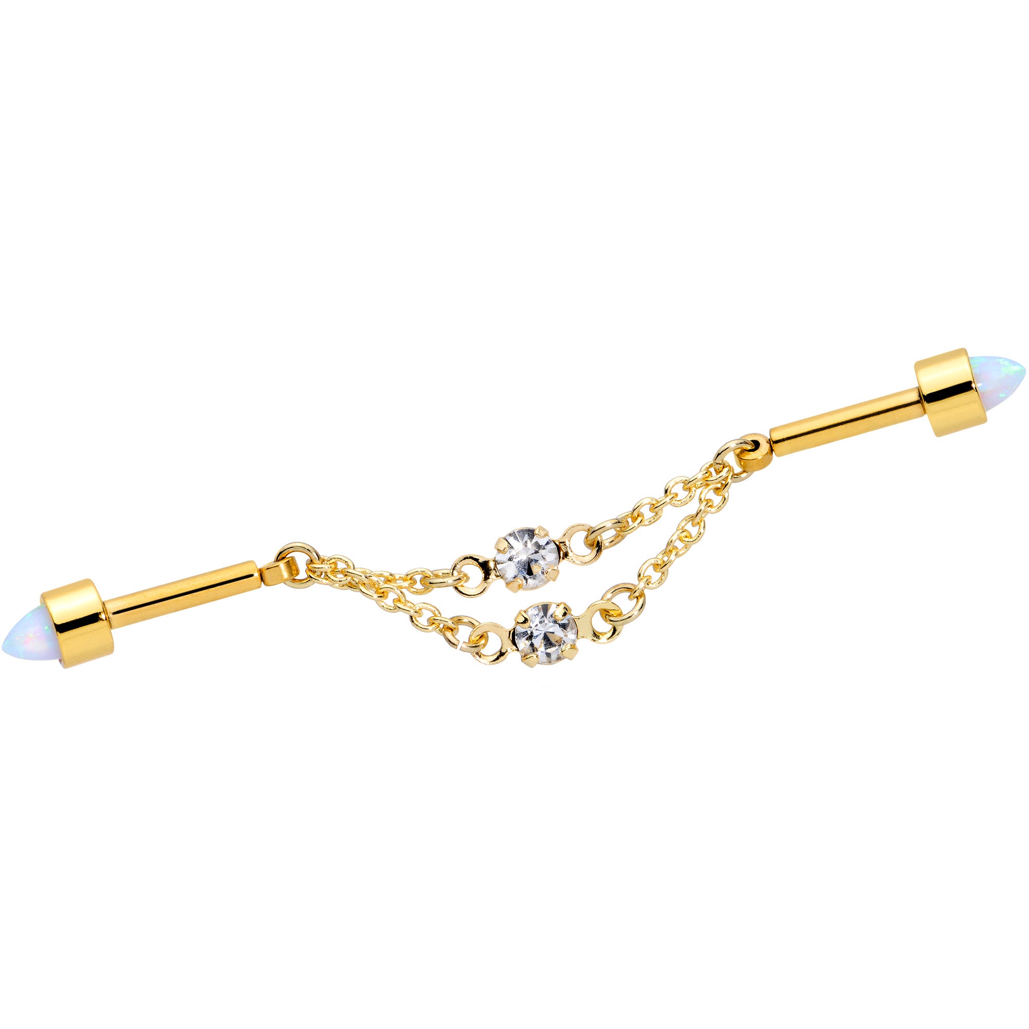 14G White Synth Opal Gold Tone Dangle Double Industrial 38mm