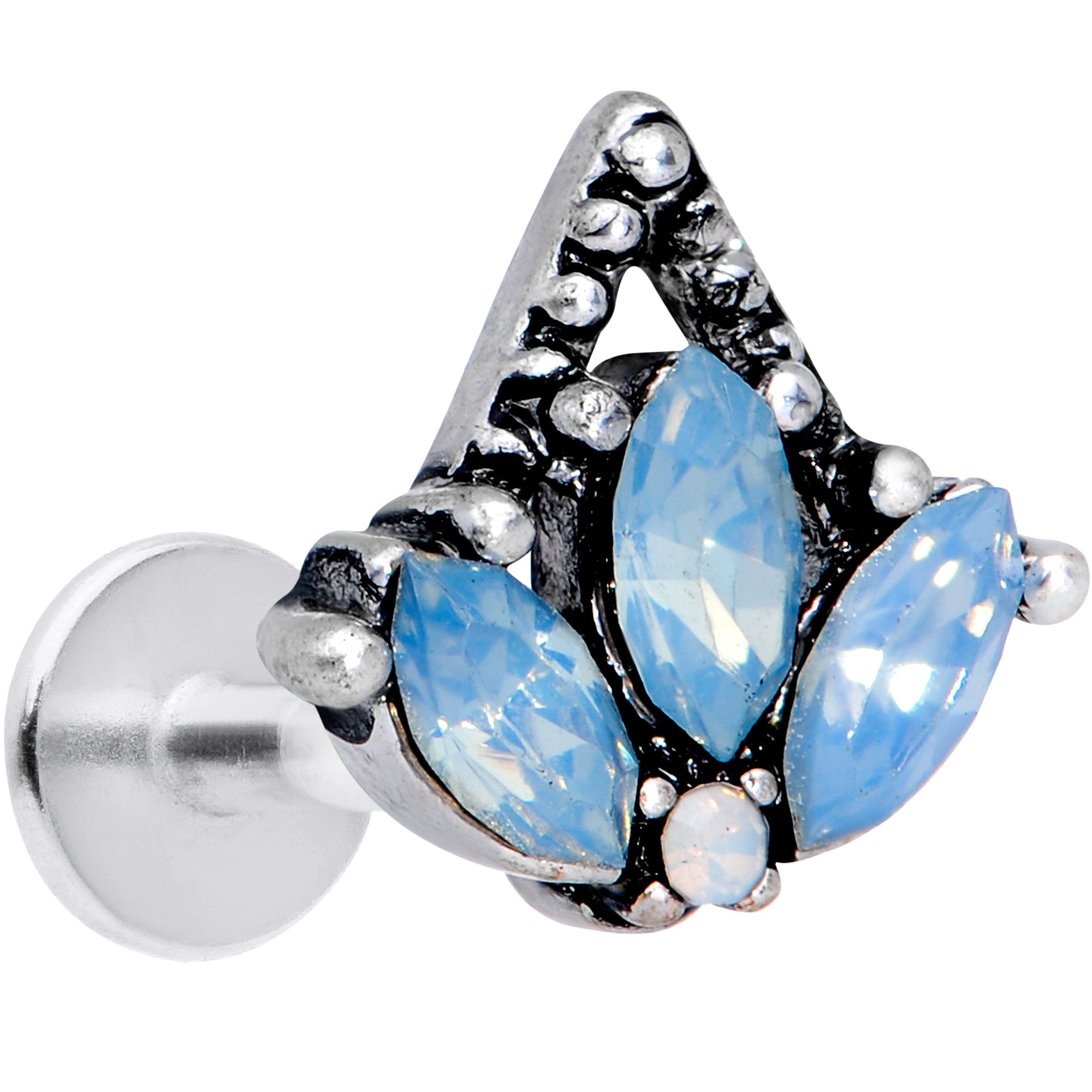 16G 5/16 Blue Faux Opal Triad Labret Monroe Tragus