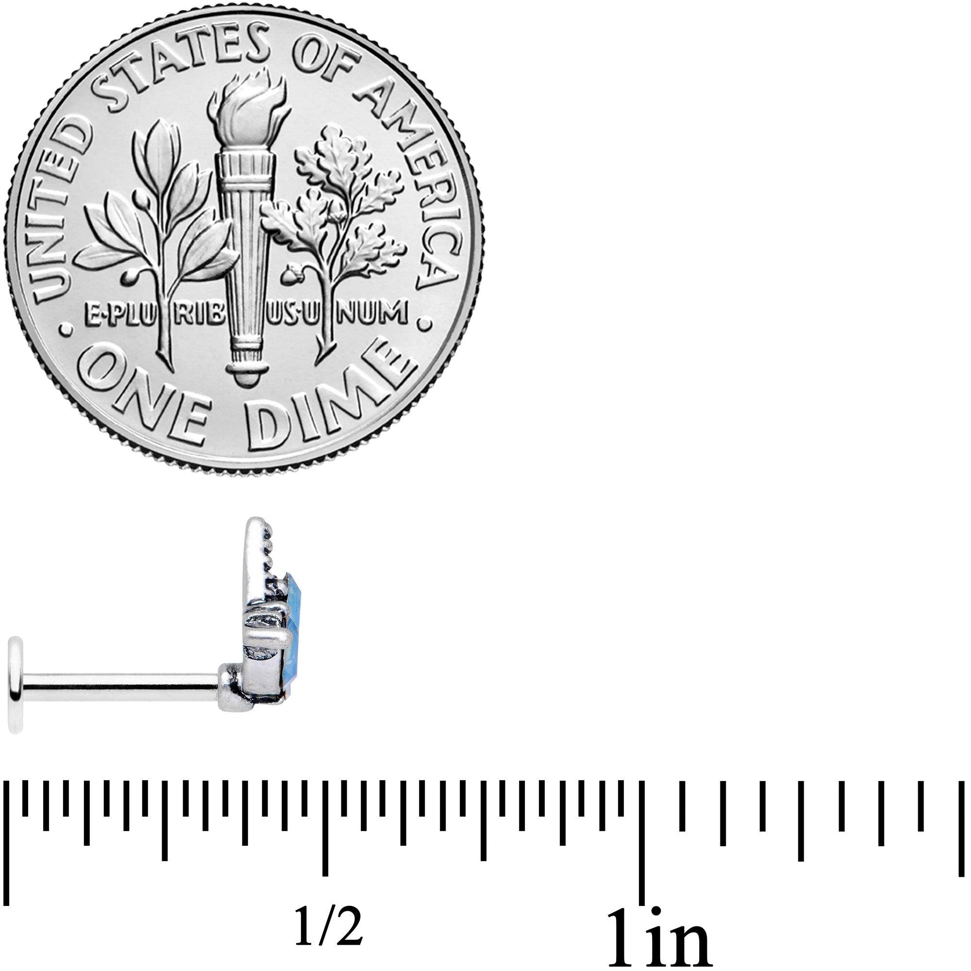 16G 5/16 Blue Faux Opal Triad Labret Monroe Tragus