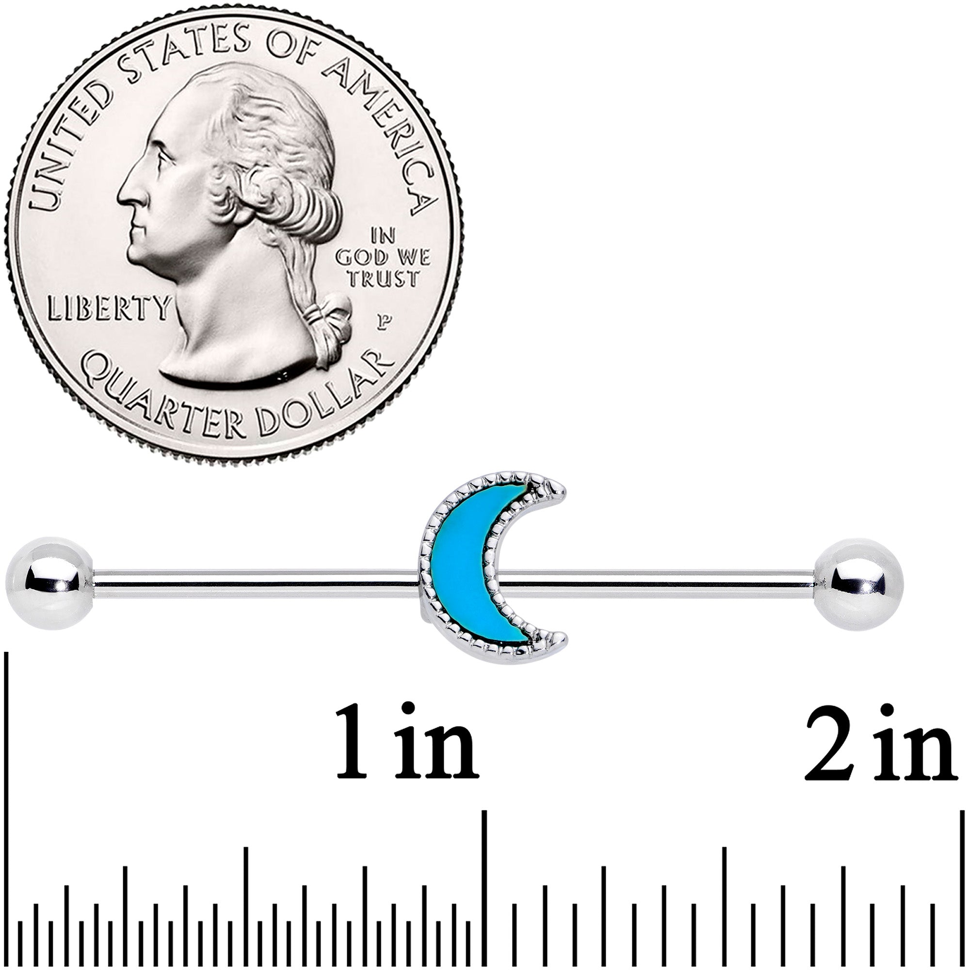 14G Faux Turquoise Crescent Moon Industrial Barbell 38mm