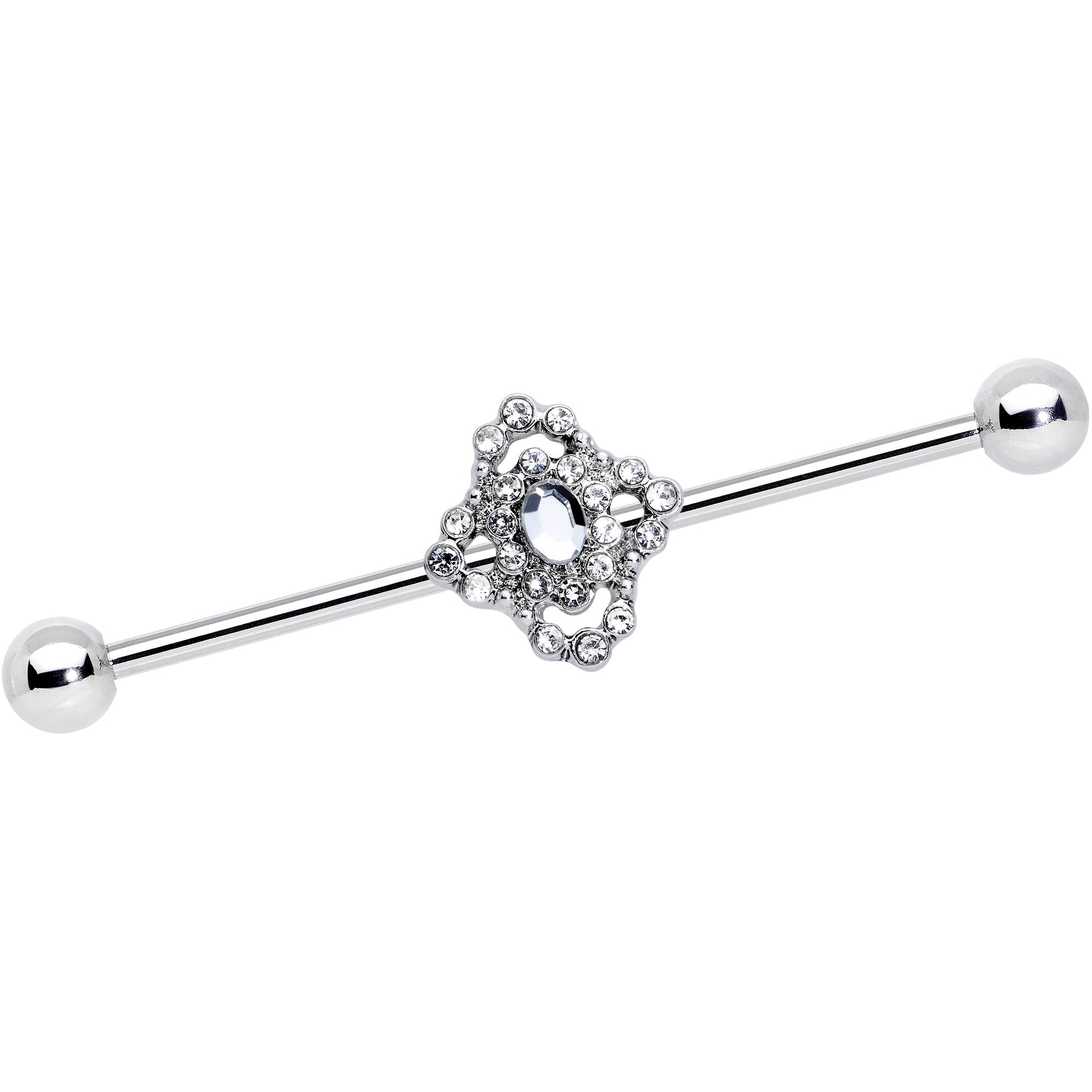 14G Clear Gem Baroque Cross Industrial Barbell 38mm