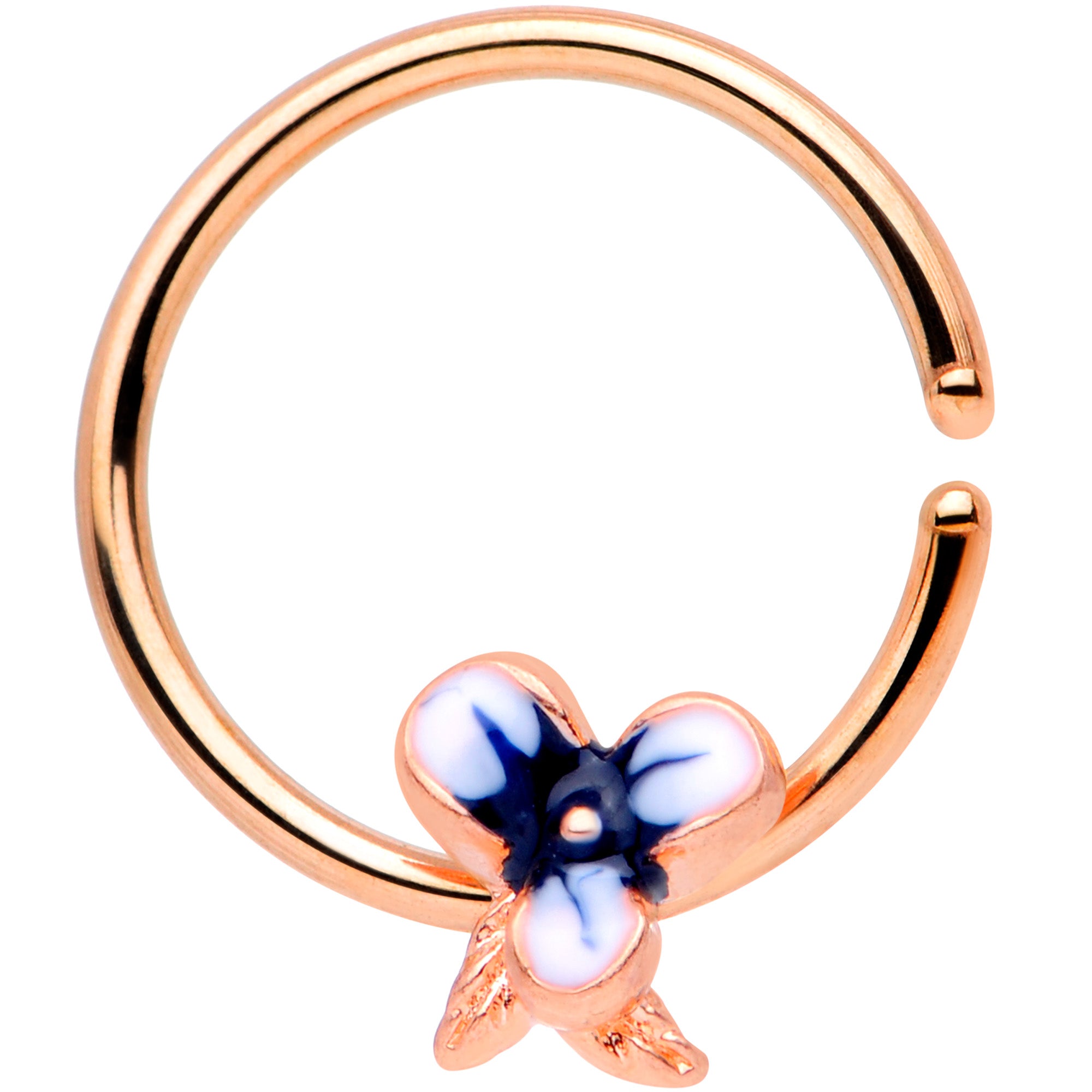 18G 3/8 Rose Gold Tone Tropical Flower Closure Ring