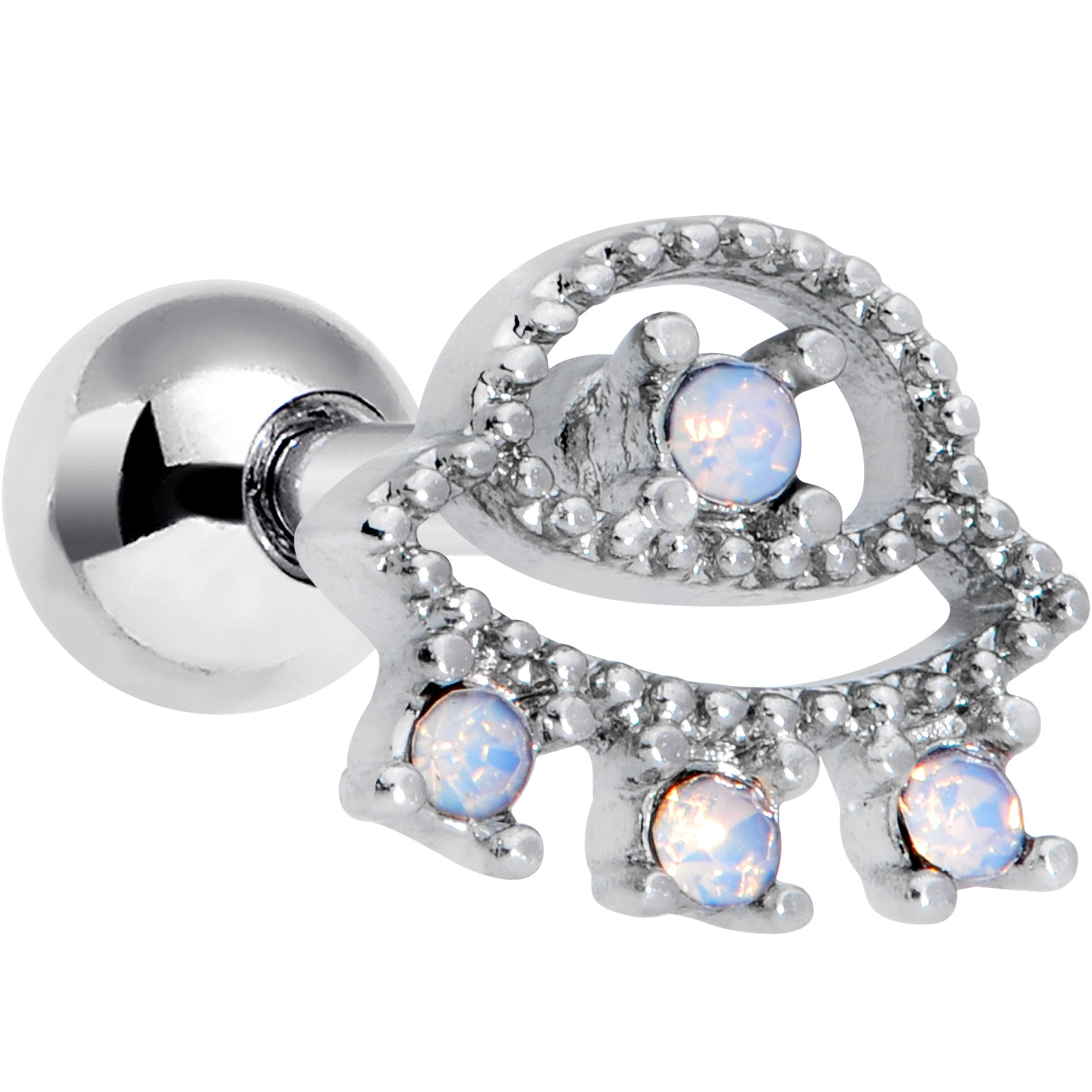 16G 1/4 White Faux Opal UFO Cartilage Tragus Earring