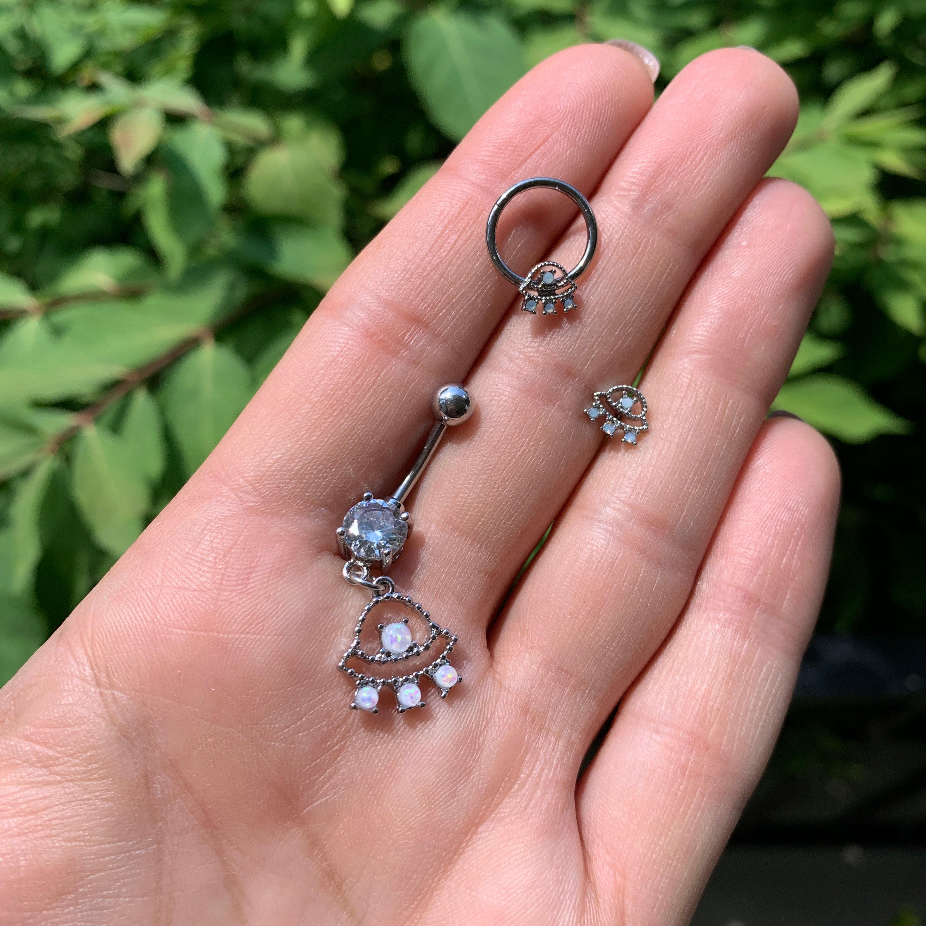 16G 3/8 White Faux Opal UFO Septum Ring