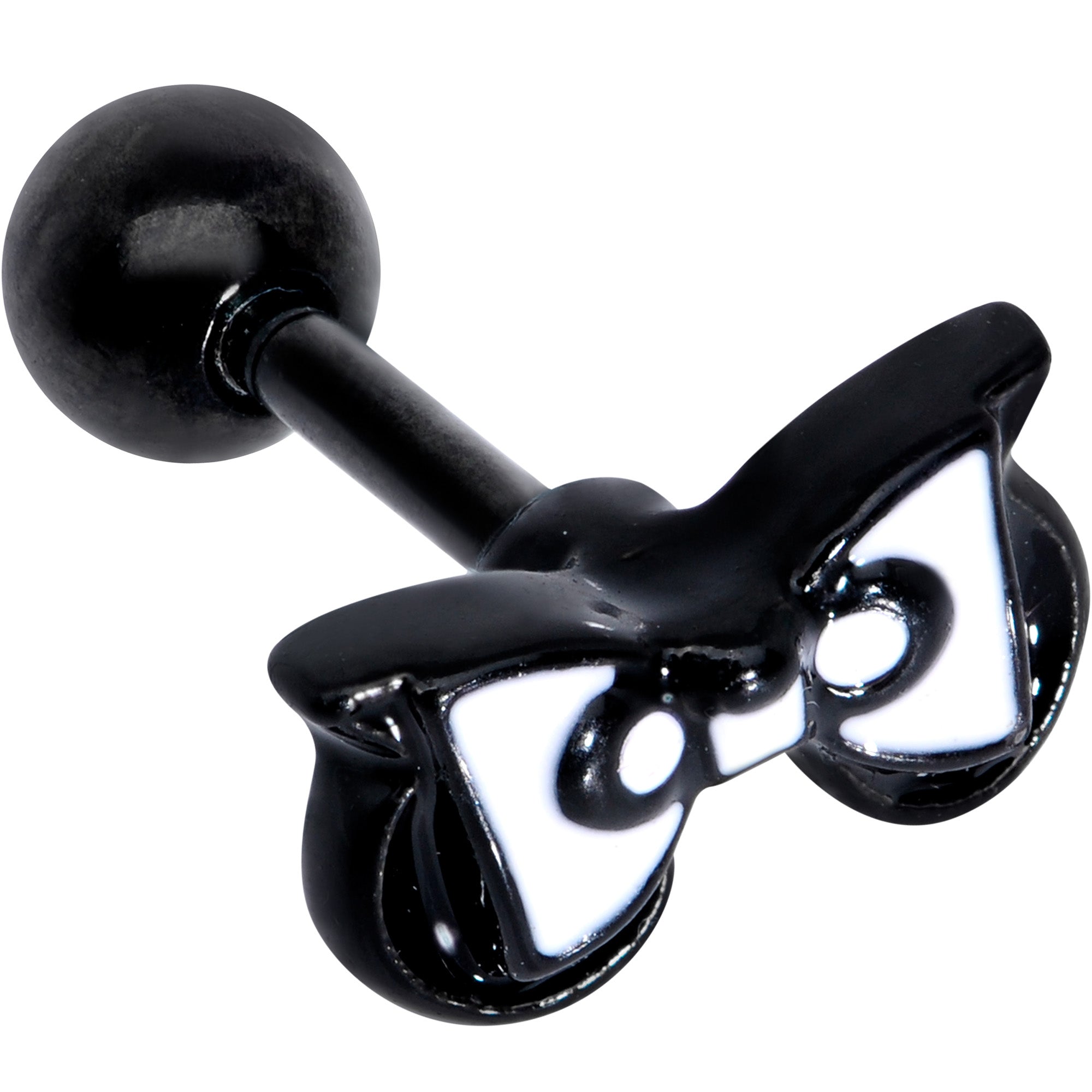 16G 1/4 Black White Formal Bow Cartilage Tragus Earring