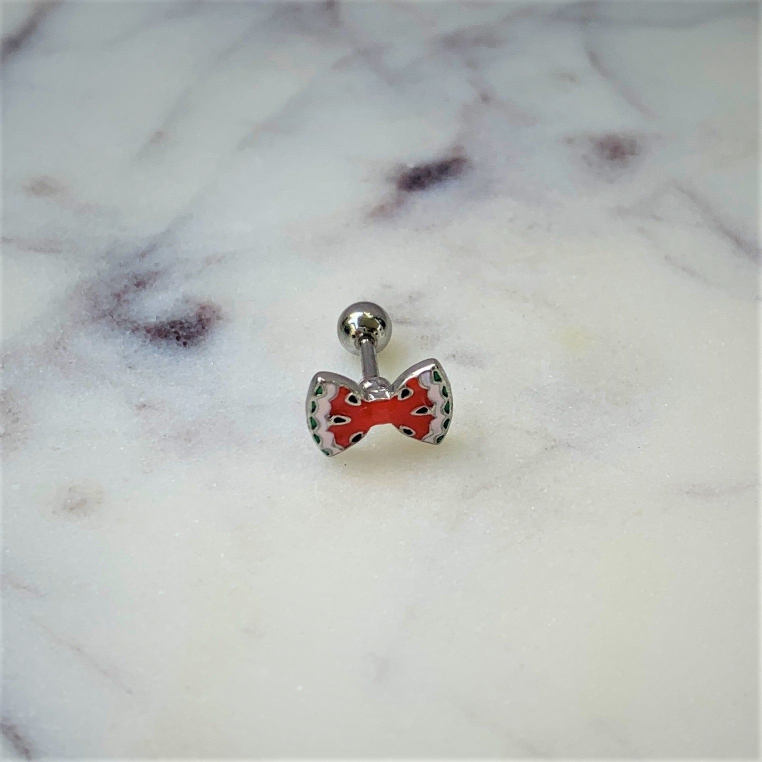 16G 1/4 Red Fruit Watermelon Bow Cartilage Tragus Earring