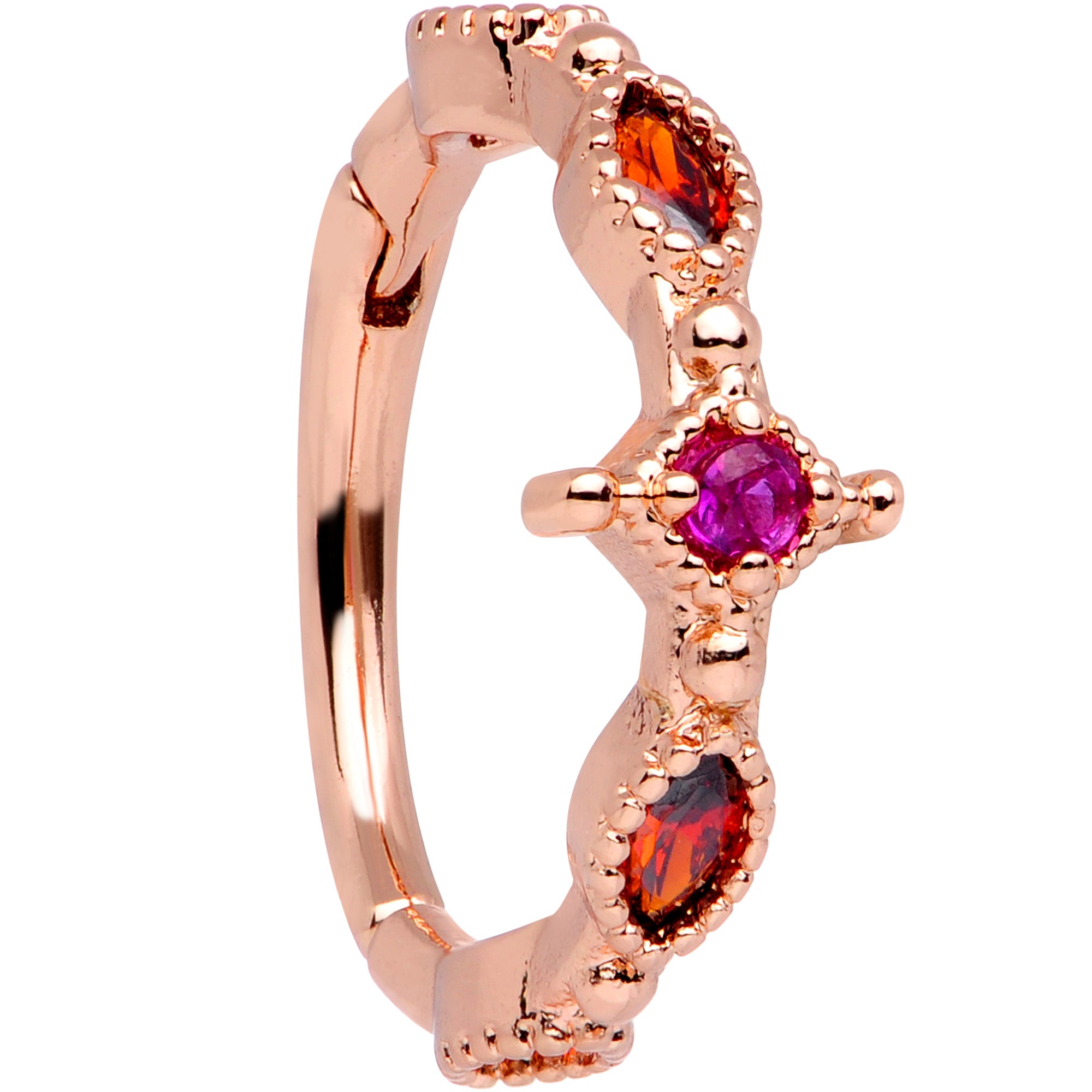 16G 3/8 Red Gem Rose Gold Tone Regal Cats Eye Hinged Segment Ring