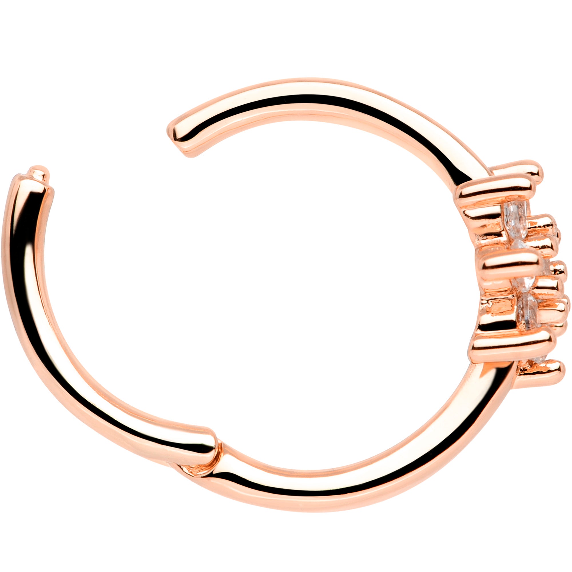 16G 3/8 Clear CZ Gem Rose Gold Tone Flower Hinged Segment Ring
