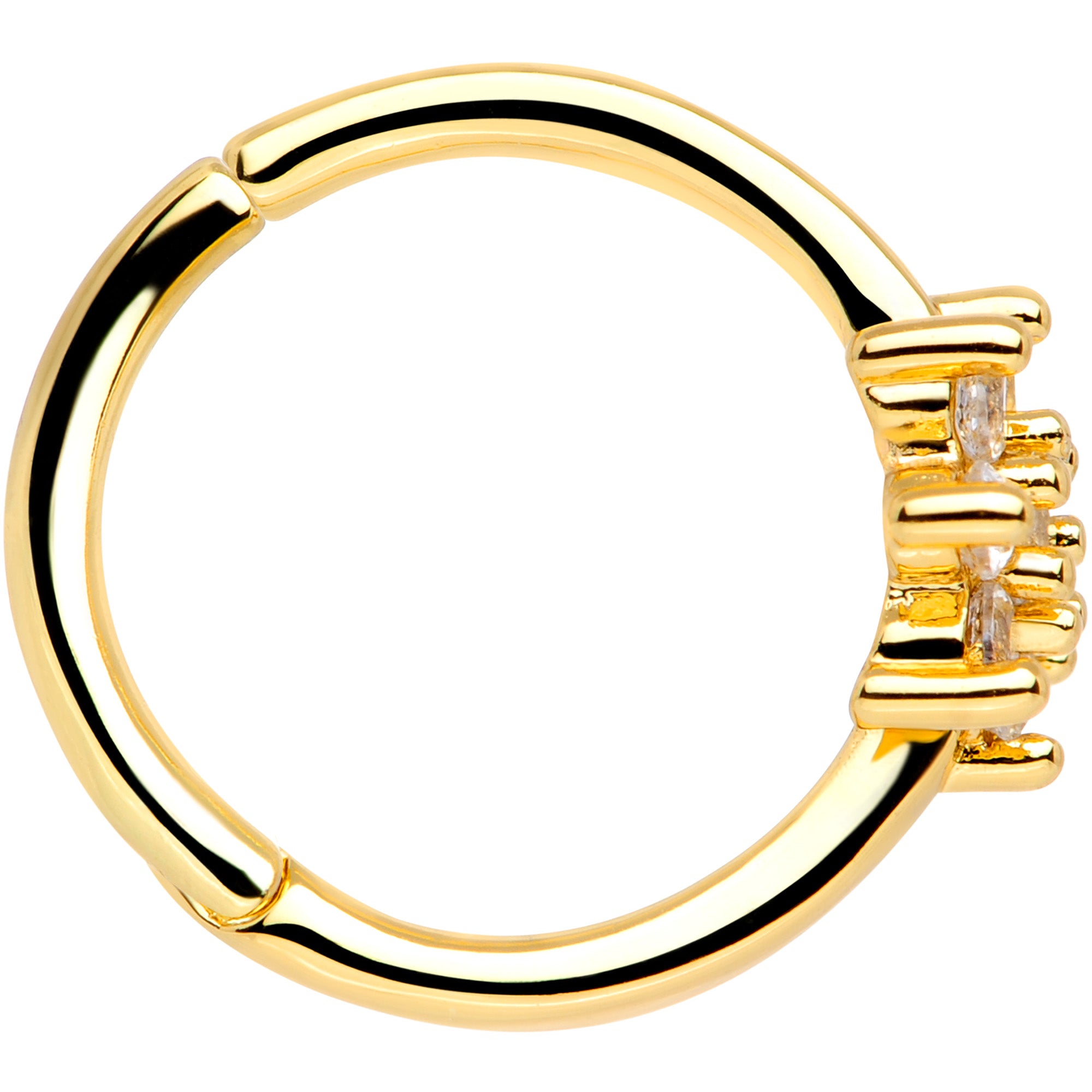 16G 3/8 Clear CZ Gem Gold Tone Flower Hinged Segment Ring
