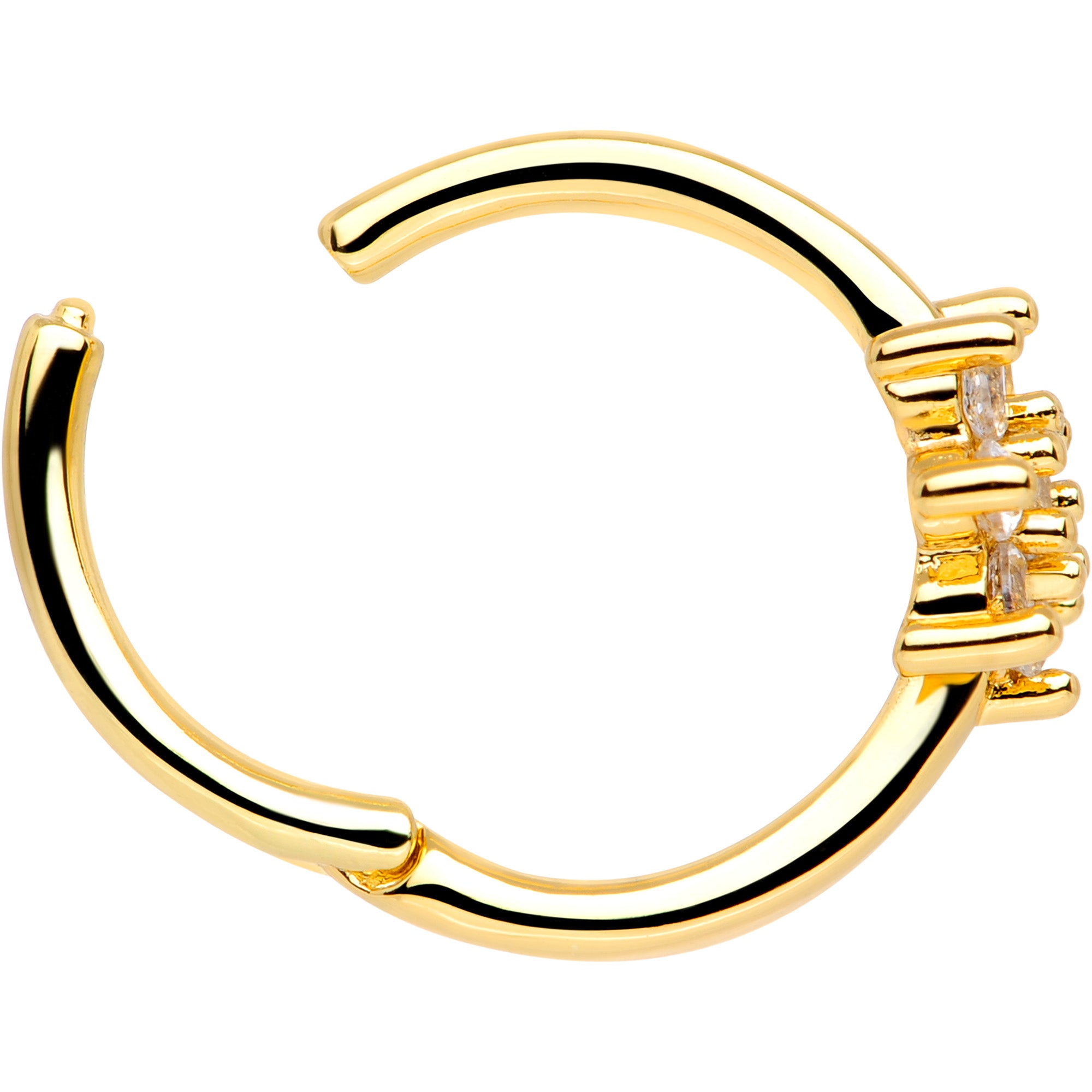 16G 3/8 Clear CZ Gem Gold Tone Flower Hinged Segment Ring