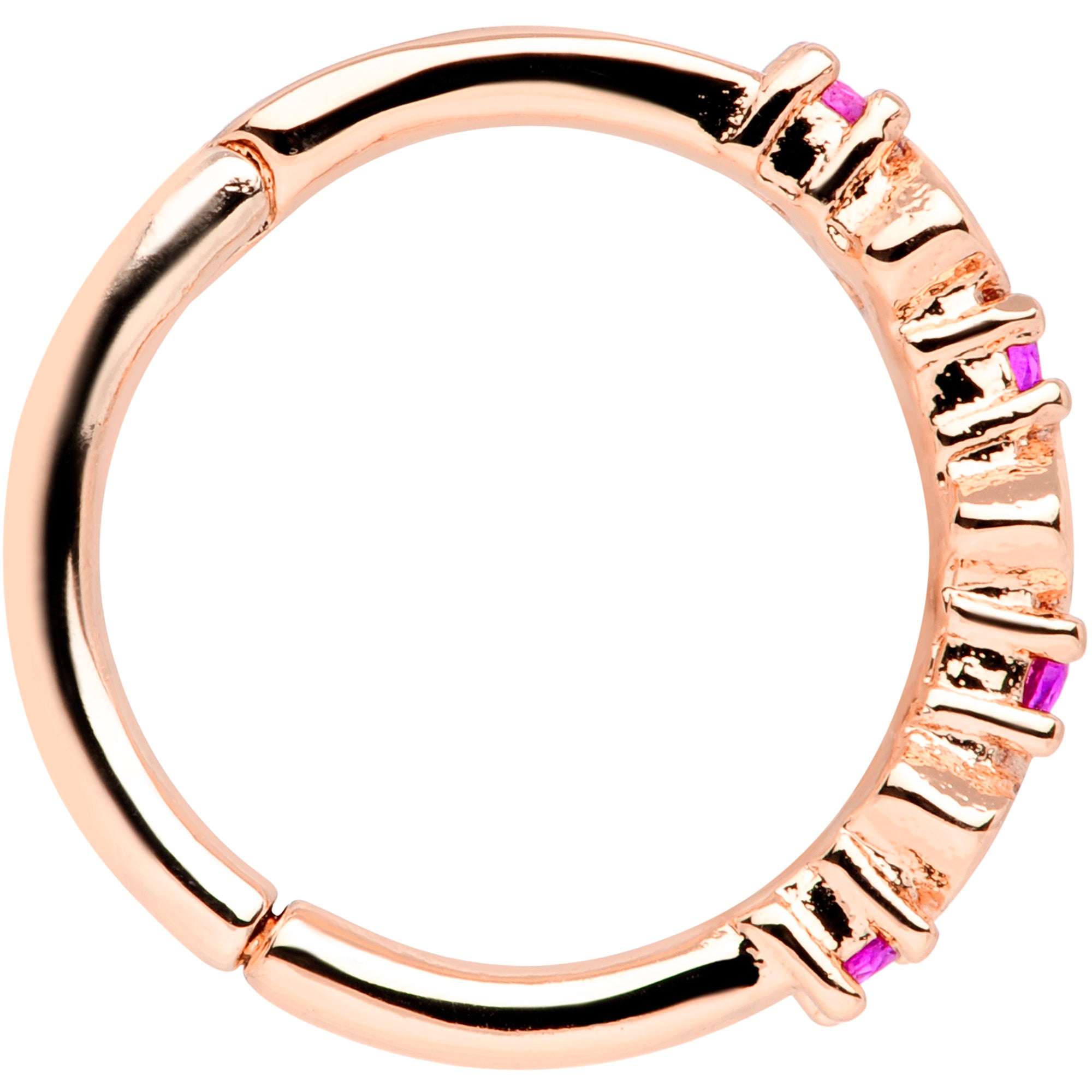 16G 3/8 Clear Pink CZ Gem Rose Gold Tone Hearts Hinged Segment Ring