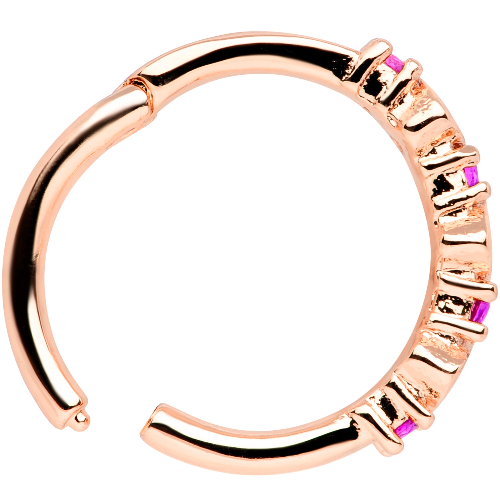 16G 3/8 Clear Pink CZ Gem Rose Gold Tone Hearts Hinged Segment Ring