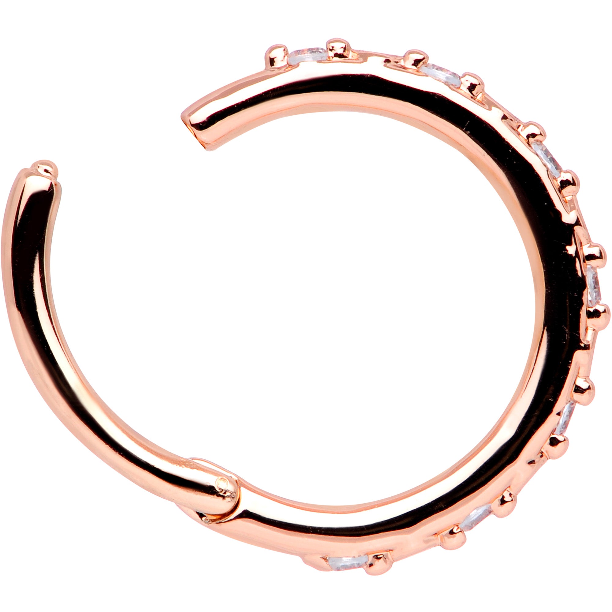 16G 3/8 Clear CZ Gem Rose Gold Tone Subtle Hinged Segment Ring