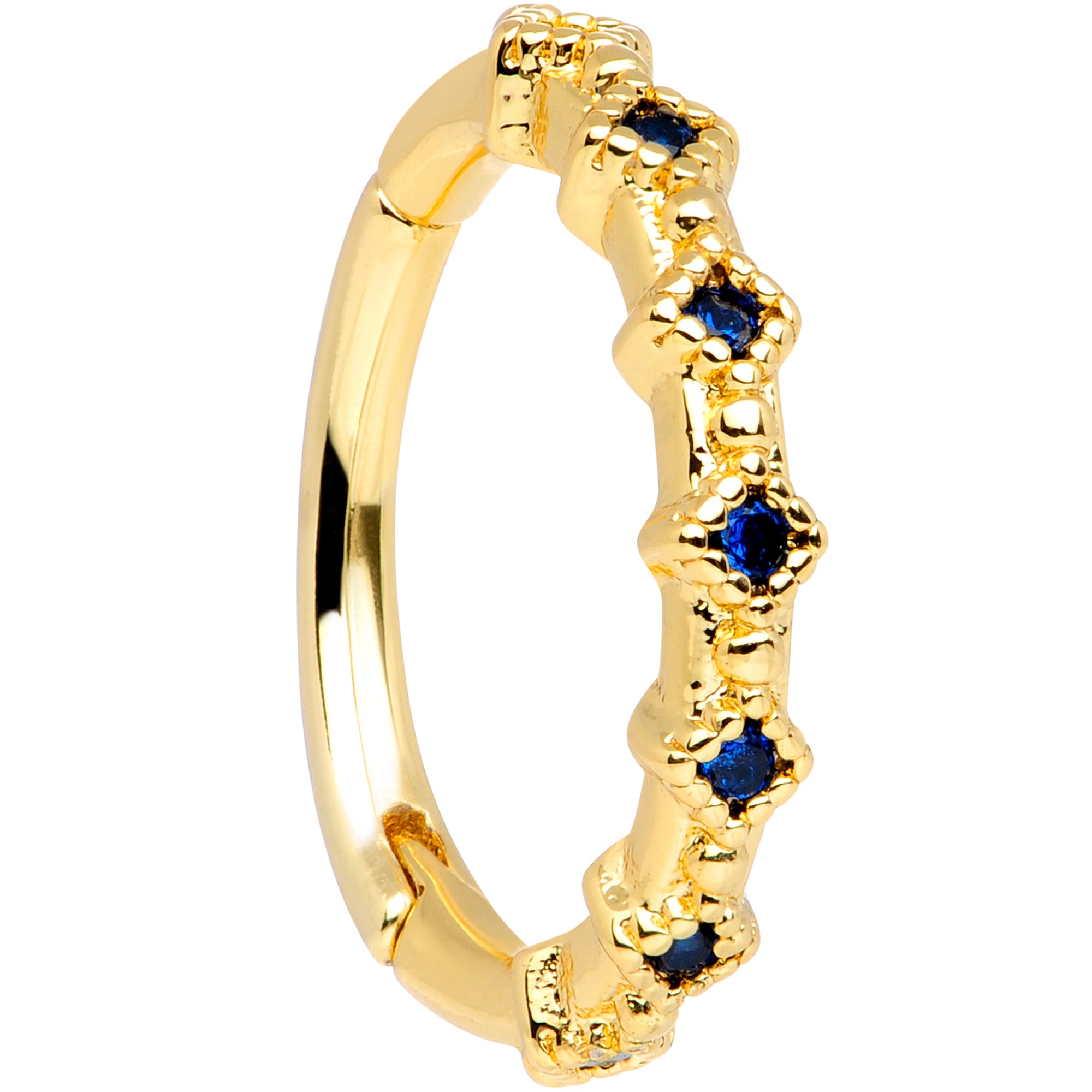 16G 3/8 Blue Gem Gold Tone Elegance Hinged Segment Ring