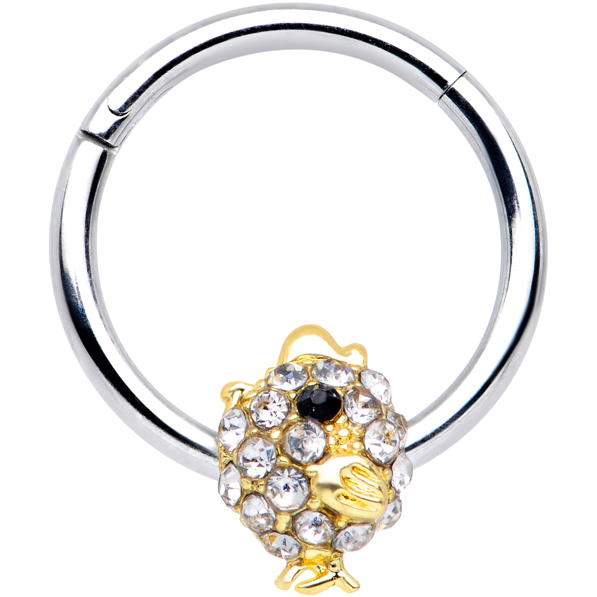 16G 3/8 Clear Black Gem Little Chick Septum Ring