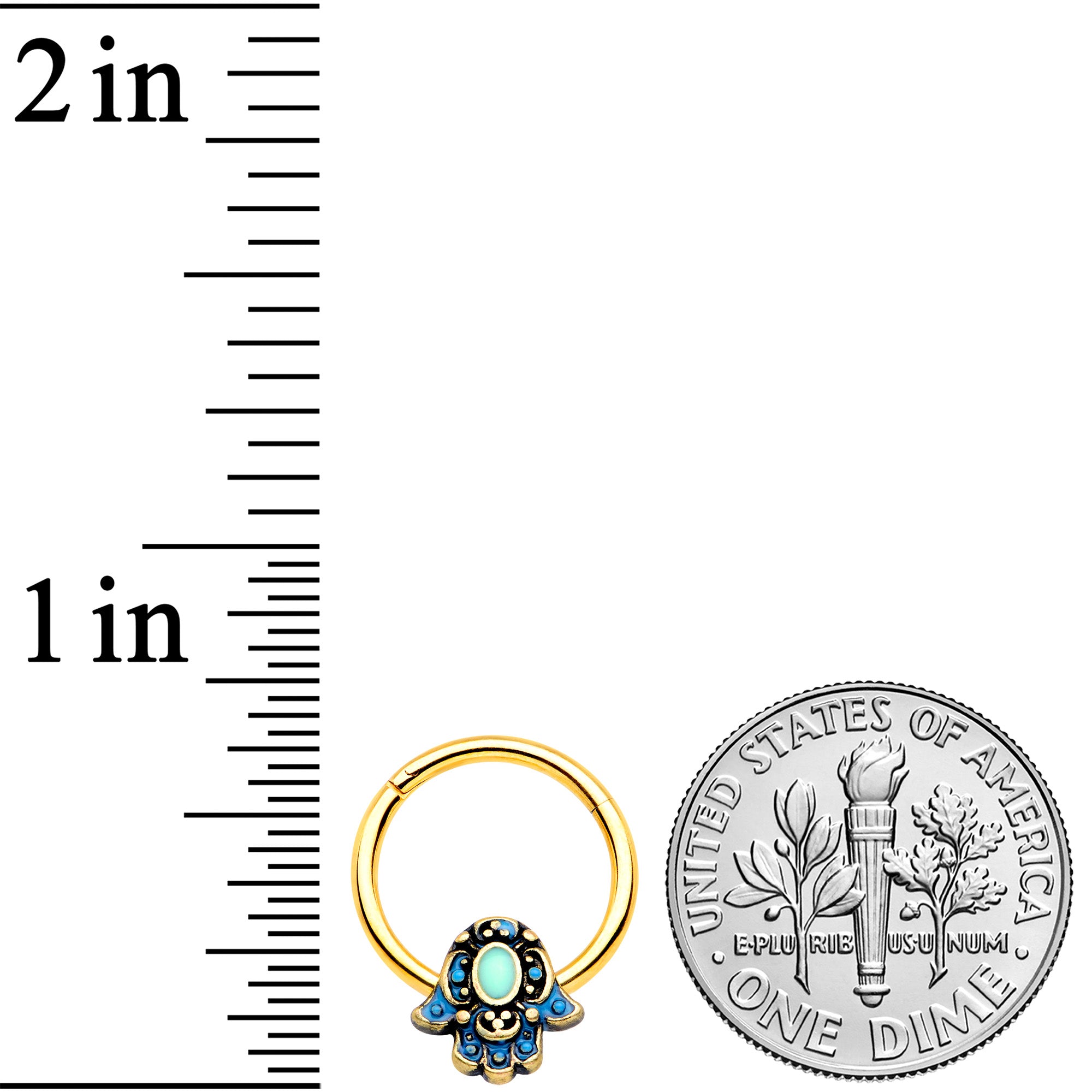 16G 3/8 Gold Tone Aqua Ornate Hamsa Hand Septum Ring