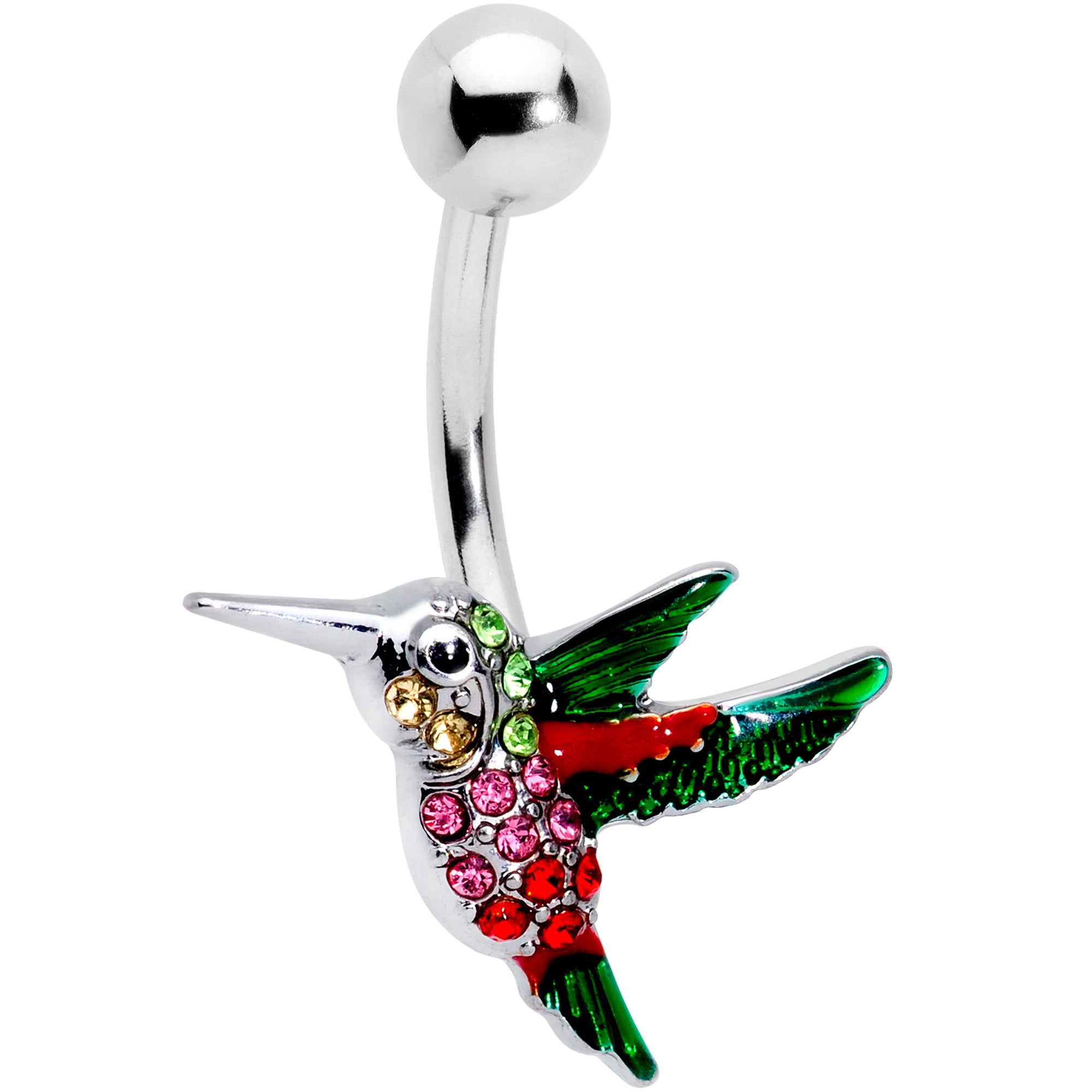 Red Pink Green Gem Hummingbird Belly Ring
