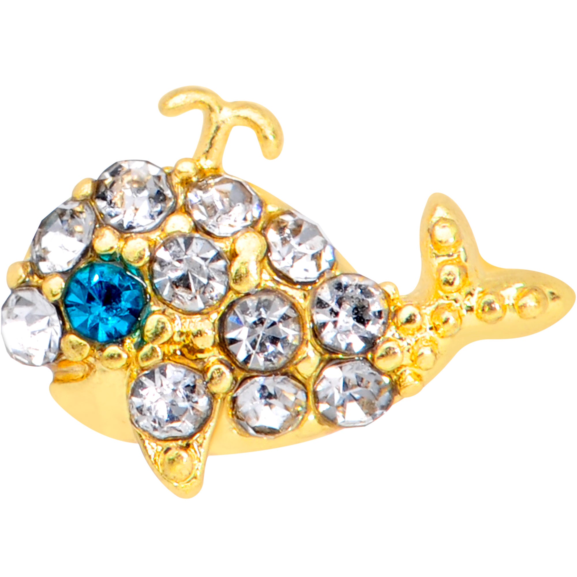 16G 1/4 Clear Aqua Gem Gold Tone Whale Cartilage Tragus Earring