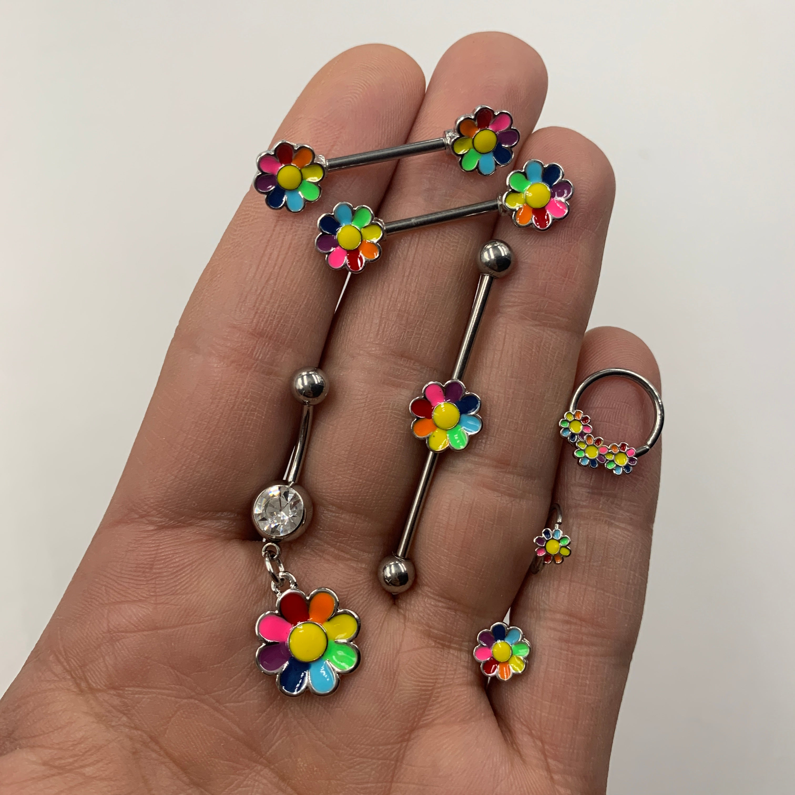 16G 1/4 Rainbow Hippie Flower Labret Monroe Tragus