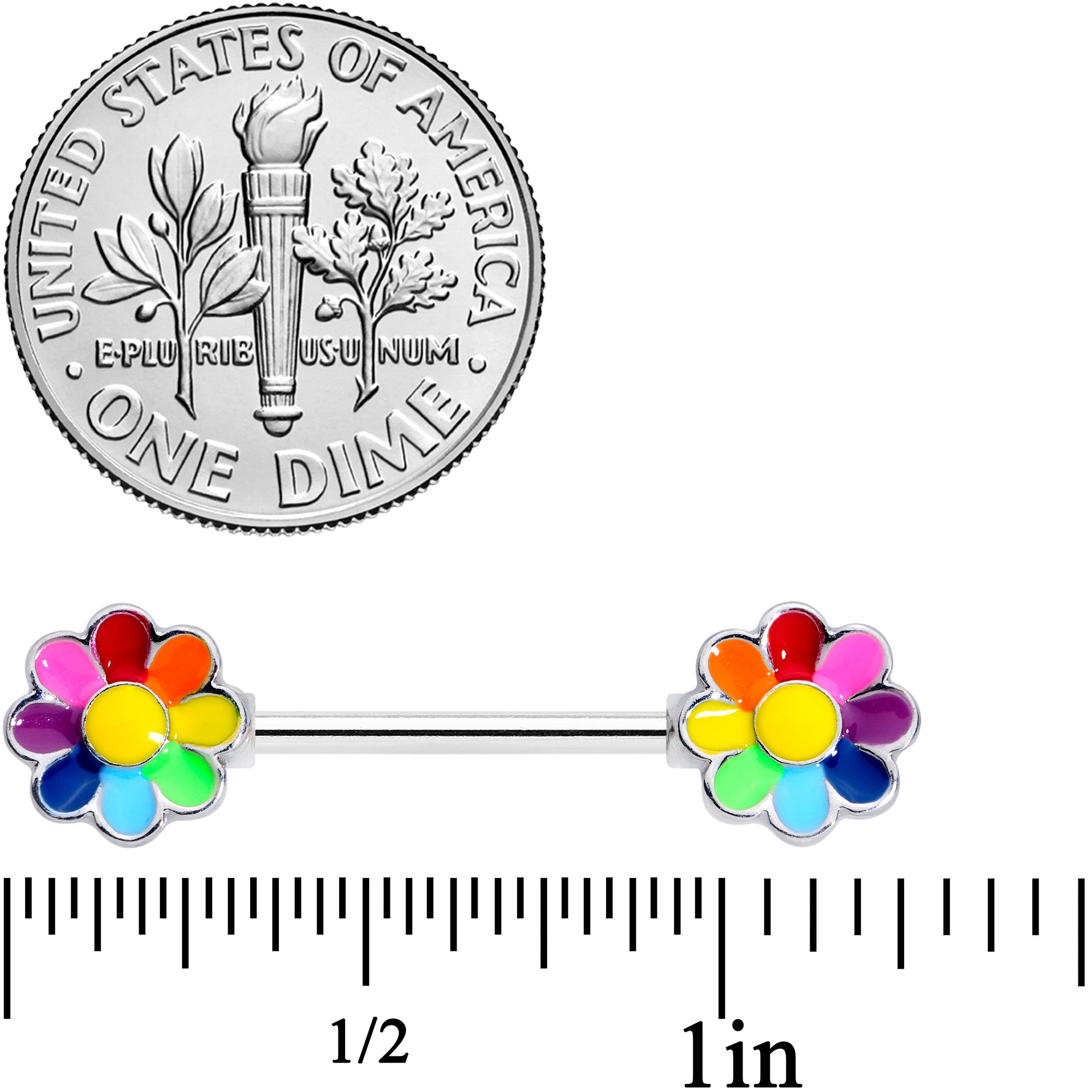 14G 5/8 Rainbow Hippie Flower Barbell Nipple Ring Set