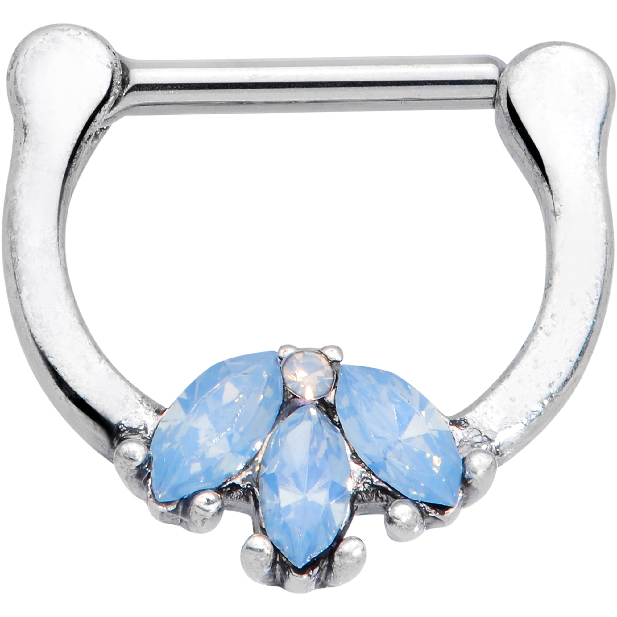 16G 3/8 Blue Faux Opal Triad Cartilage Clicker