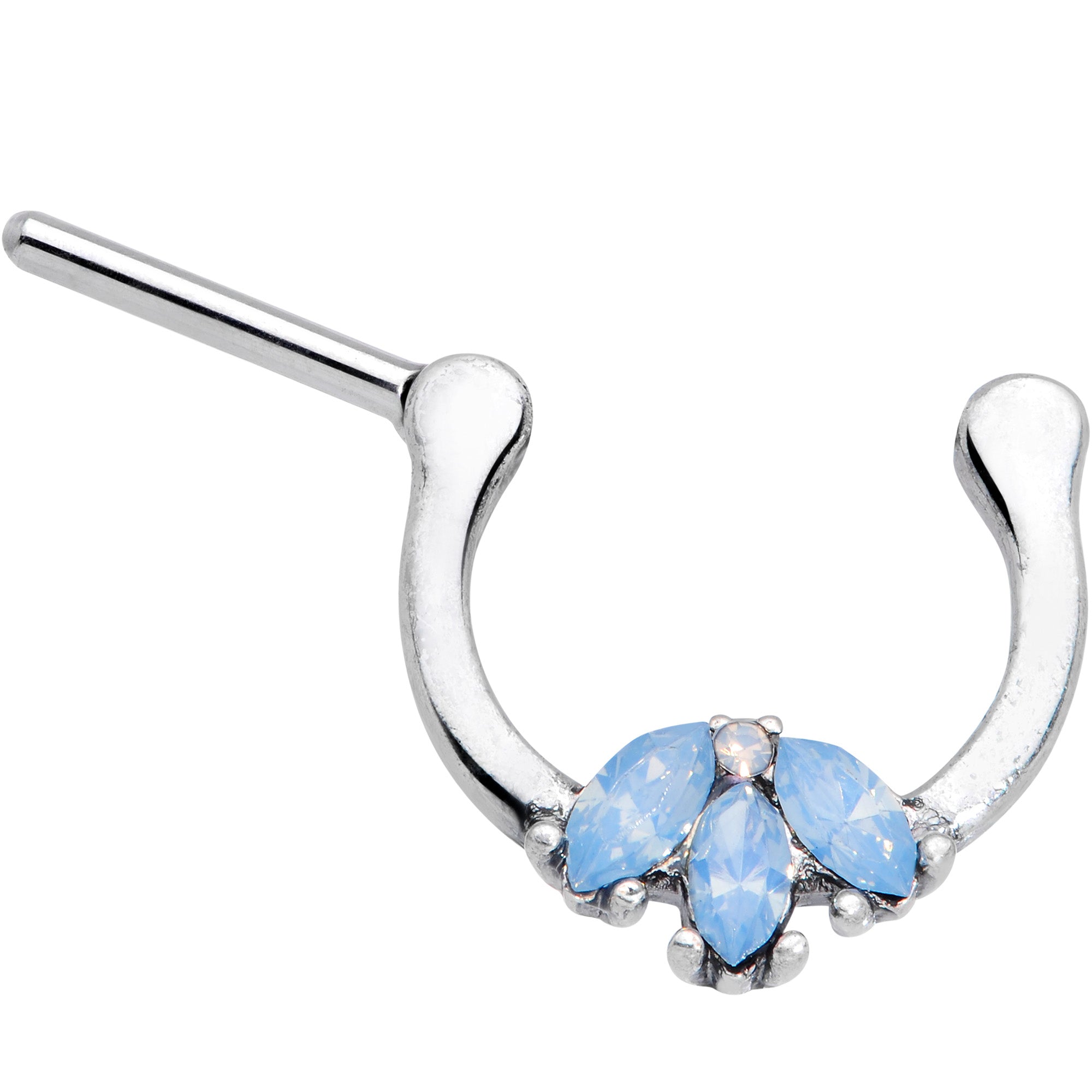 16G 3/8 Blue Faux Opal Triad Cartilage Clicker